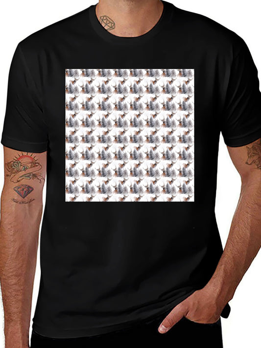 Watercolor Deer Pattern Black T-Shirt