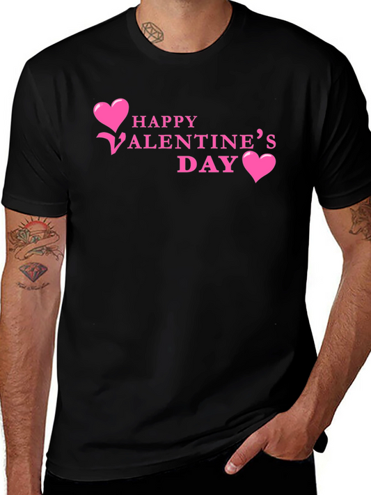 Happy Valentines Day T-Shirt Pink Hearts Black Tee
