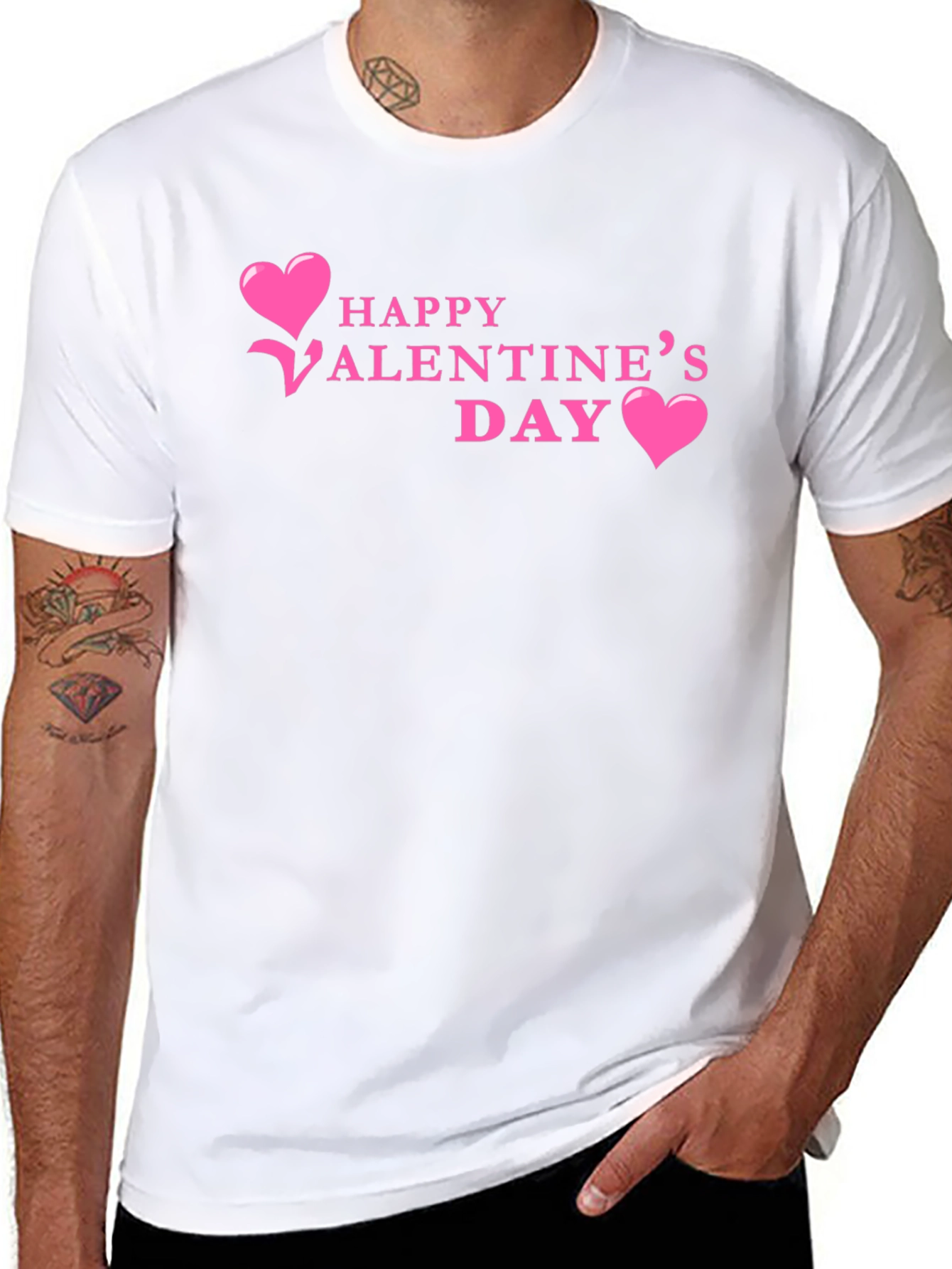 Happy Valentines Day T-Shirt Pink Hearts Black Tee