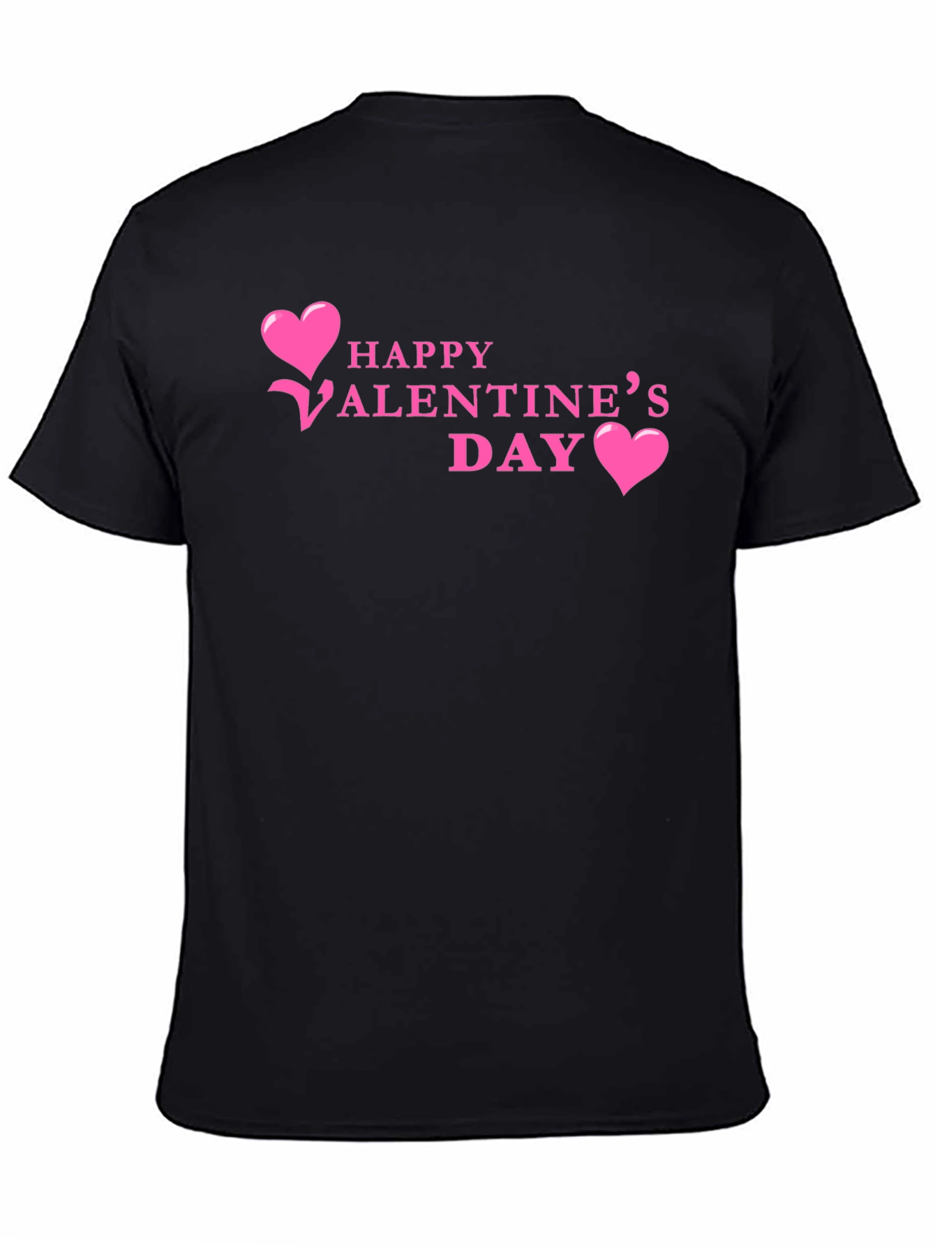 Happy Valentines Day T-Shirt Pink Hearts Black Tee
