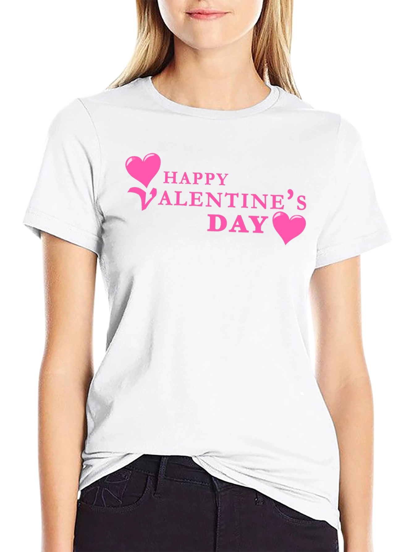 Happy Valentines Day T-Shirt Pink Hearts Black Tee
