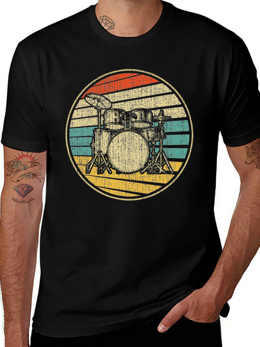 Vintage Drum Set T-Shirt - Retro Musician Tee