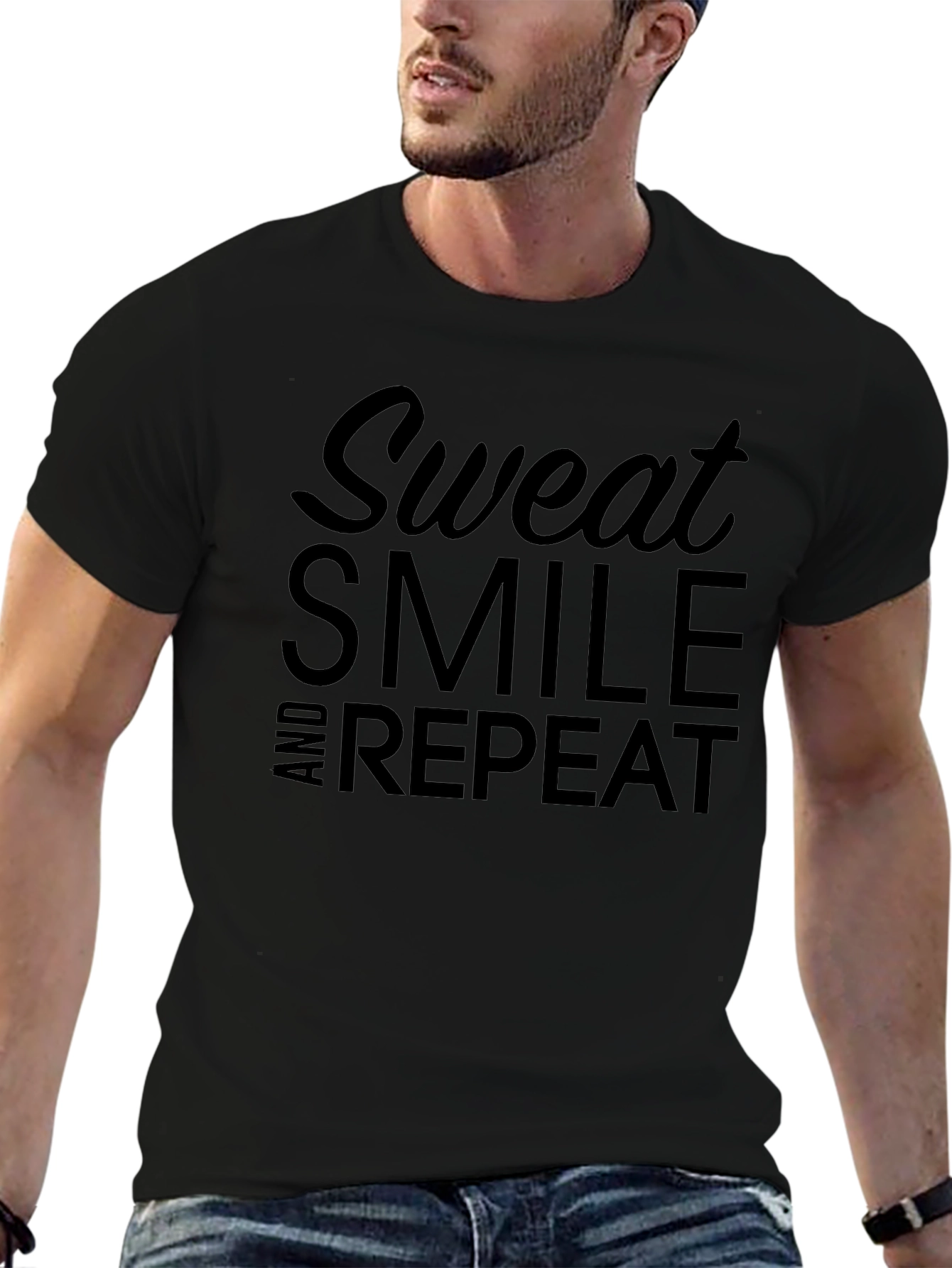 Sweat Smile and Repeat Black T-Shirt