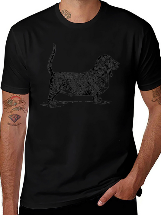 Basset Hound Dog Graphic Tee - Black