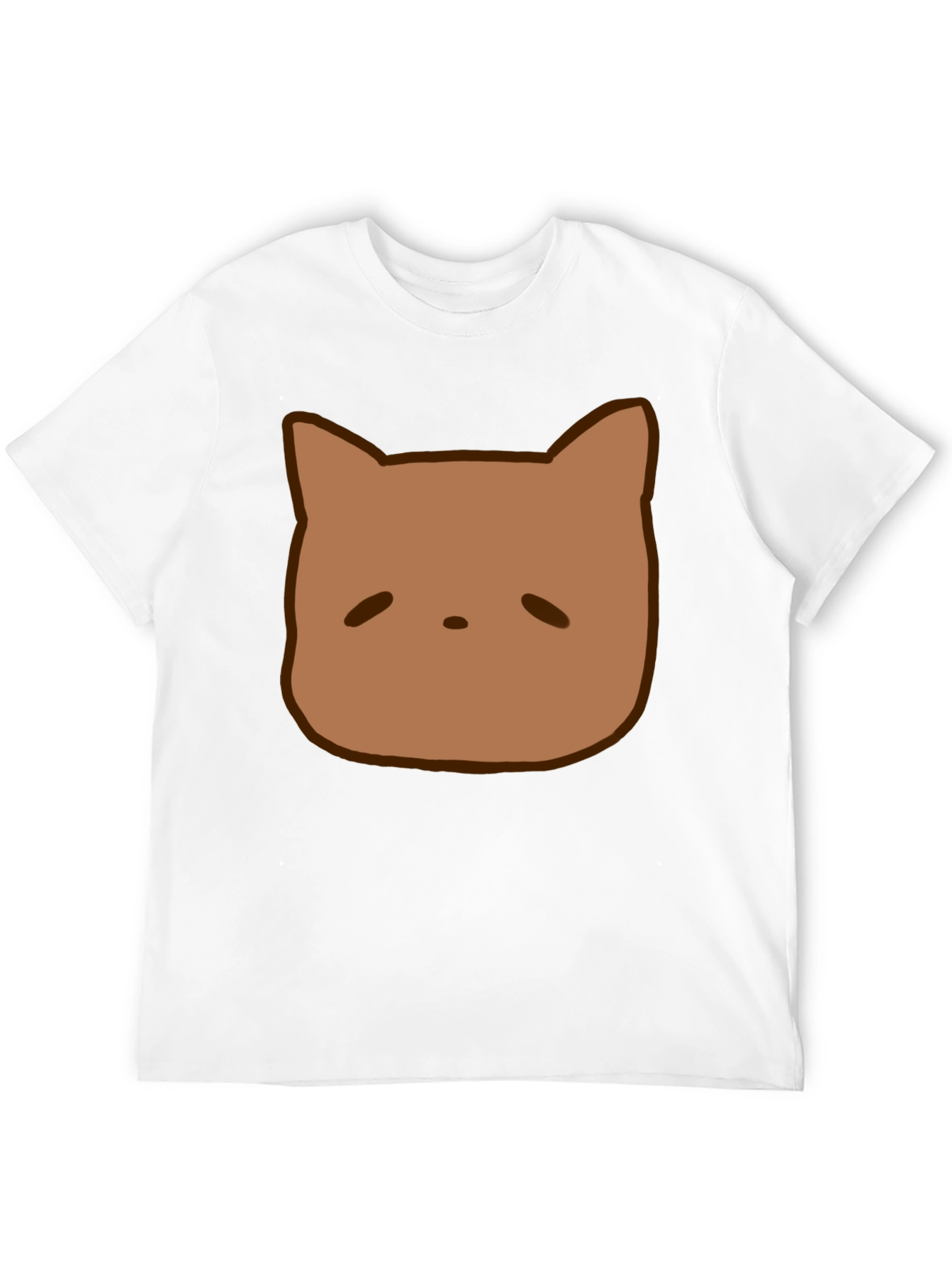 Cute Brown Cat Face Graphic Black T-Shirt