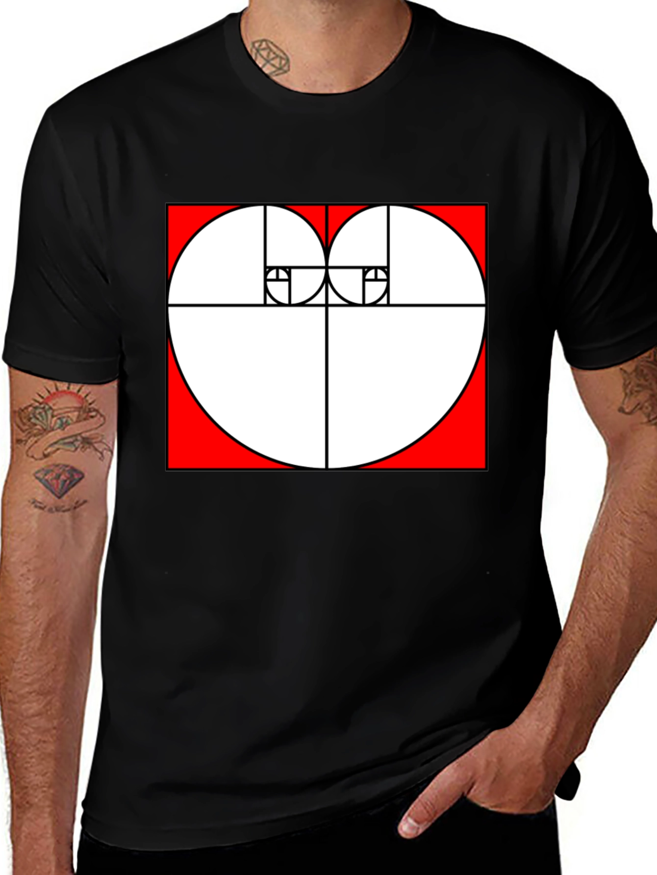 Geometric Heart Ratio Black Tee