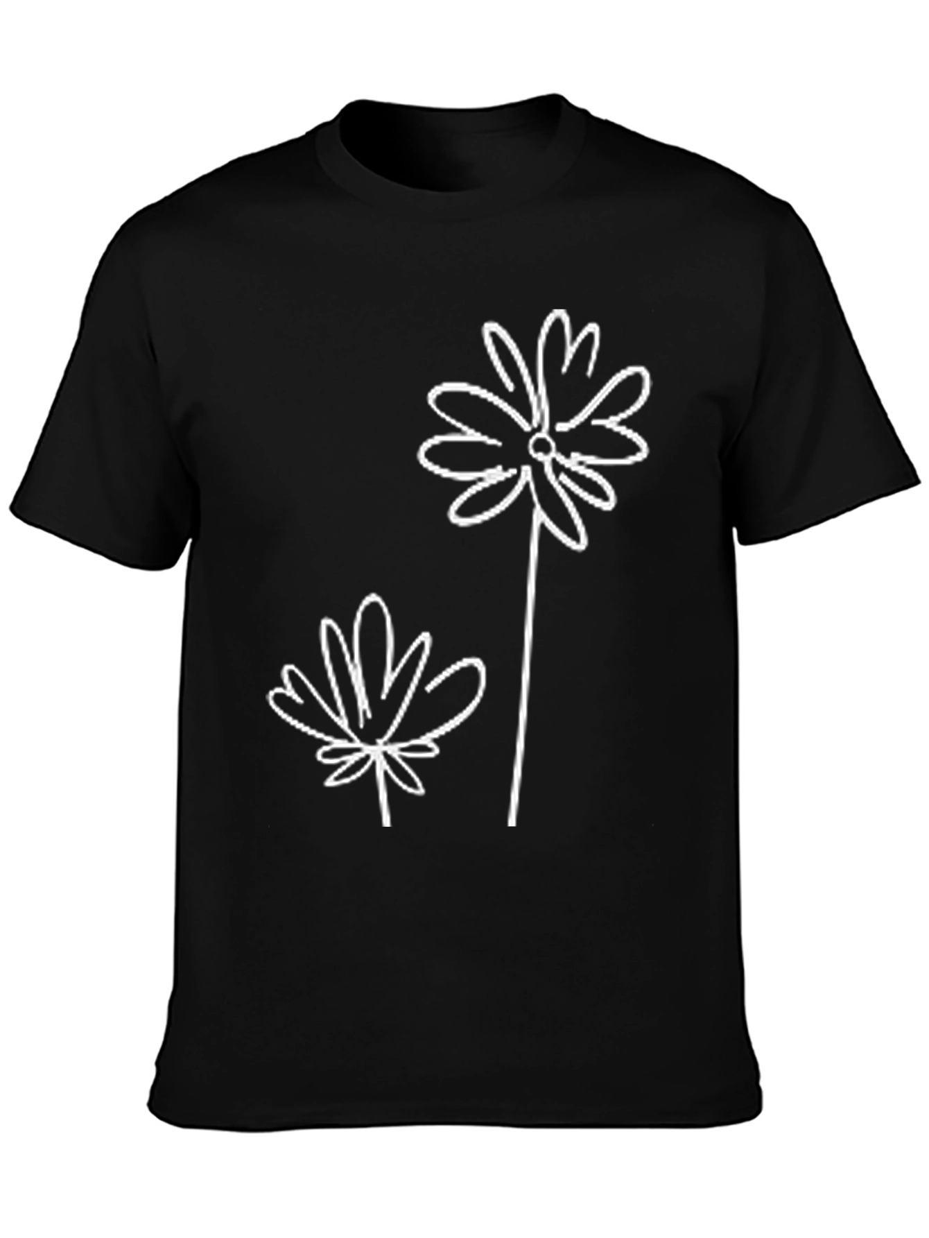 Modern Floral Graphic Black T-Shirt