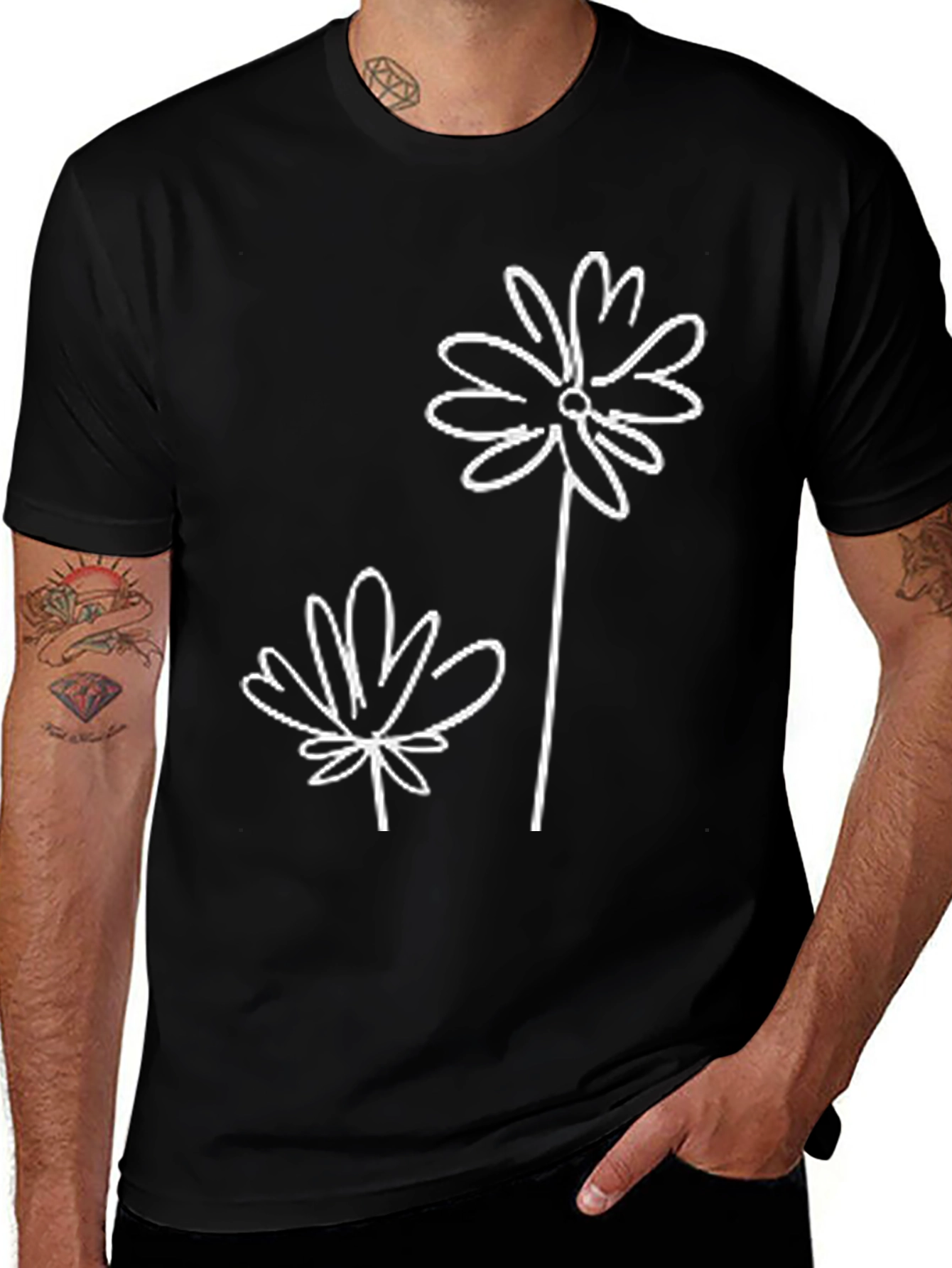Modern Floral Graphic Black T-Shirt