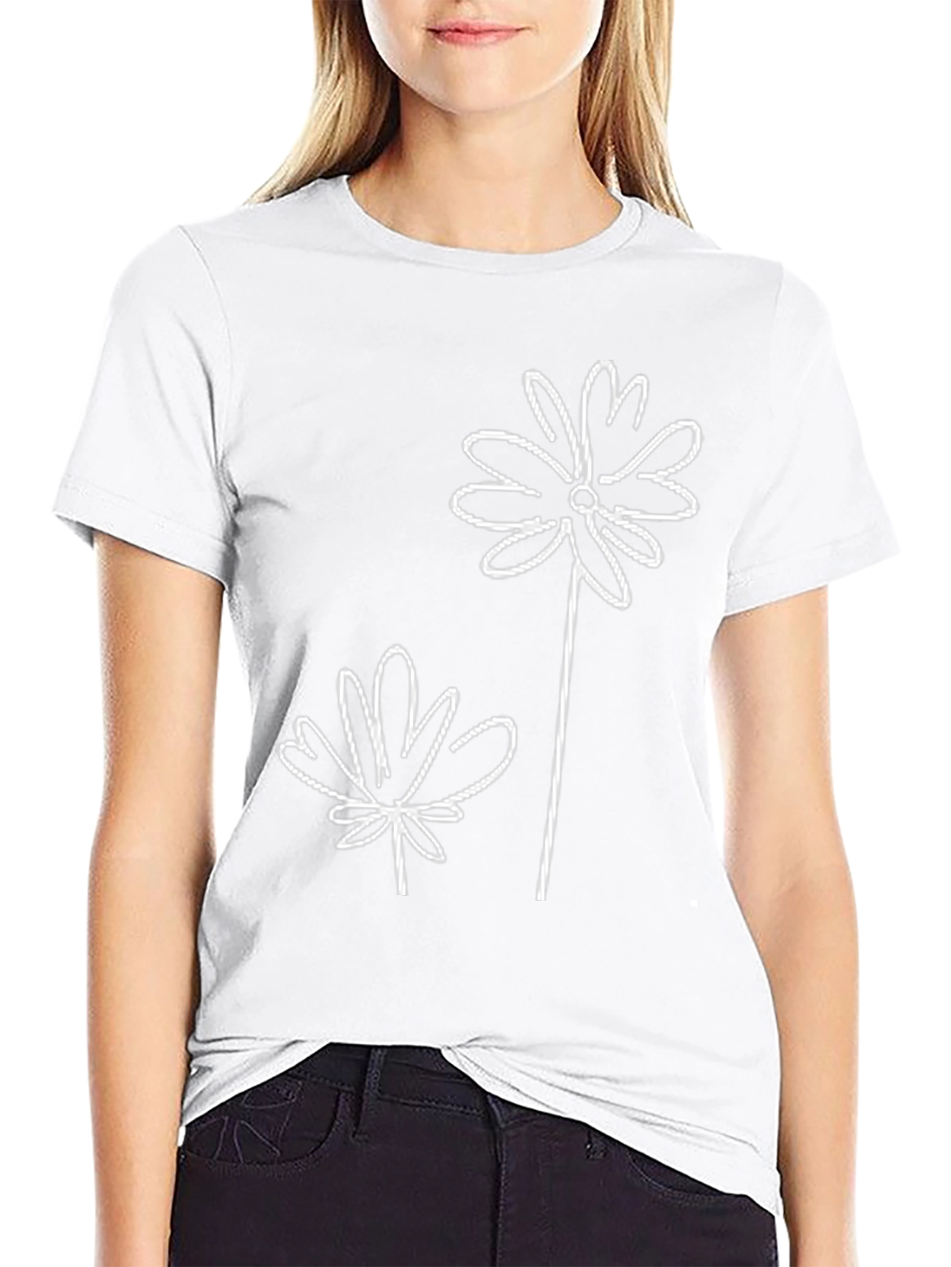 Modern Floral Graphic Black T-Shirt