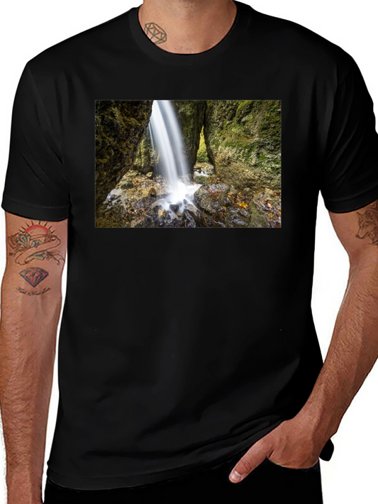 Waterfall Print Black T-Shirt