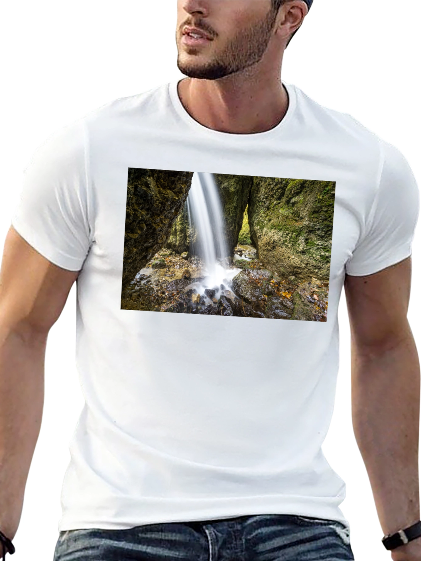 Waterfall Print Black T-Shirt