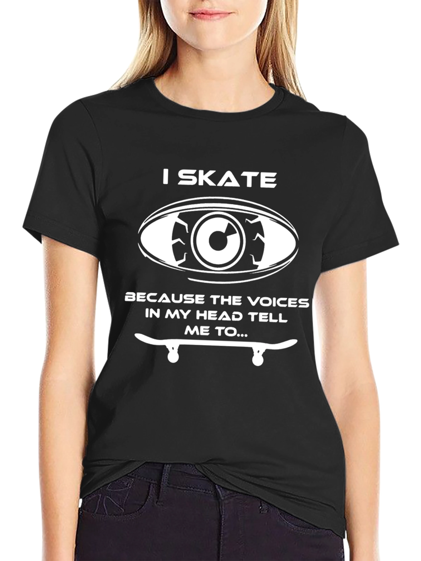 I Skate Because Voices Tee - Black Graphic T-Shirt