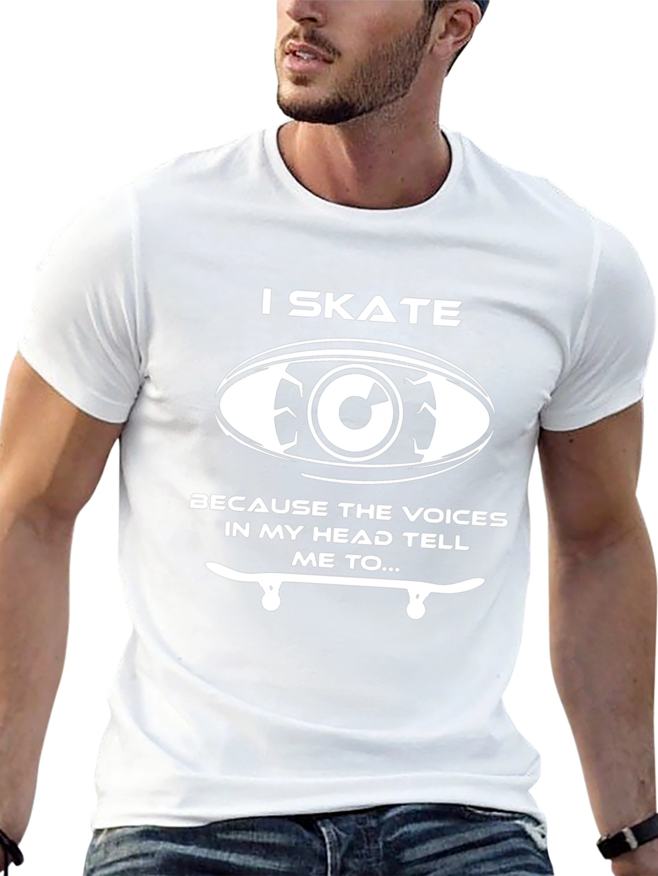 I Skate Because Voices Tee - Black Graphic T-Shirt