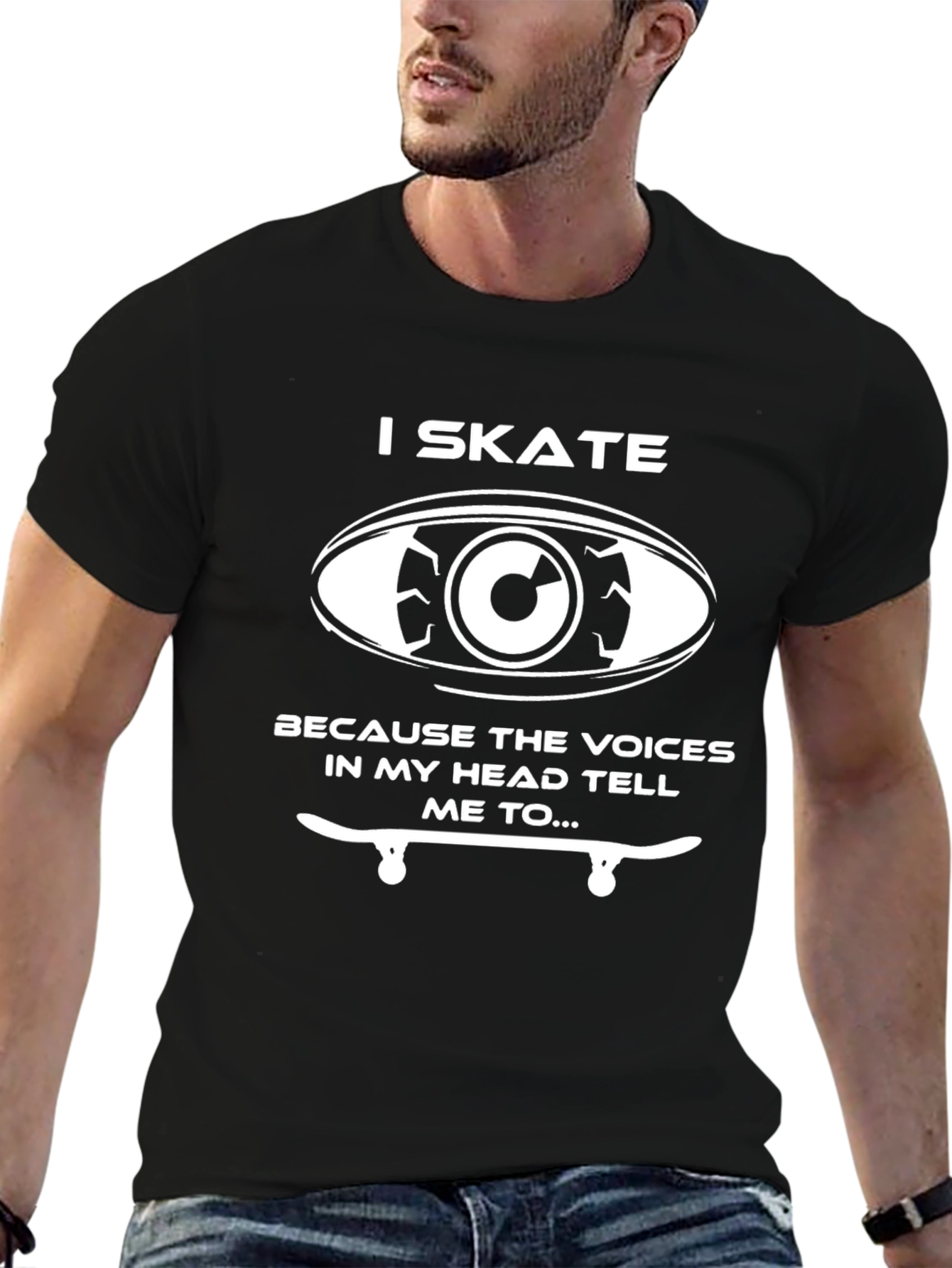 I Skate Because Voices Tee - Black Graphic T-Shirt