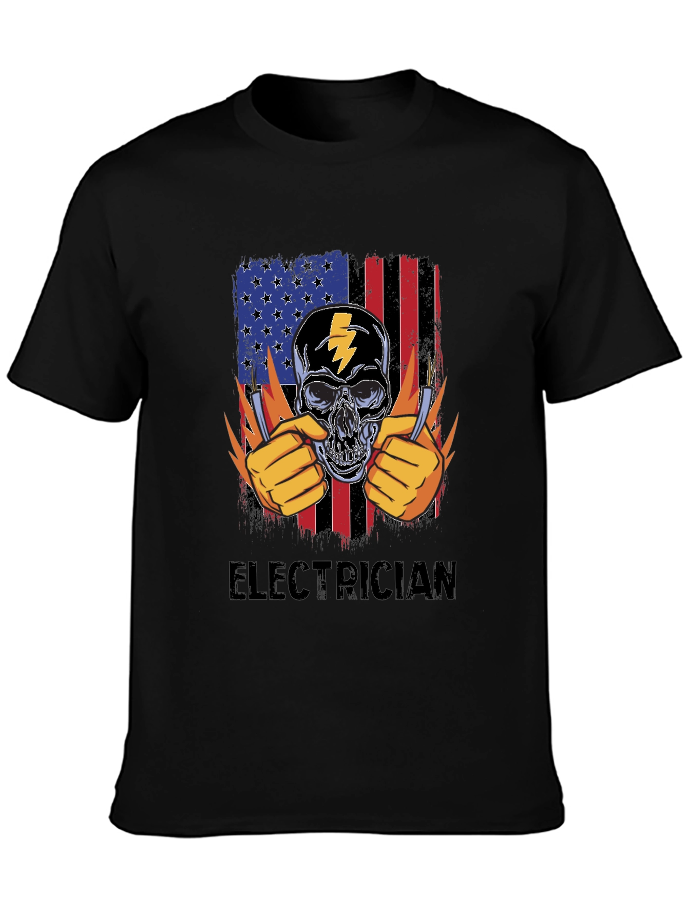 Electrician Skull USA Flag T-Shirt