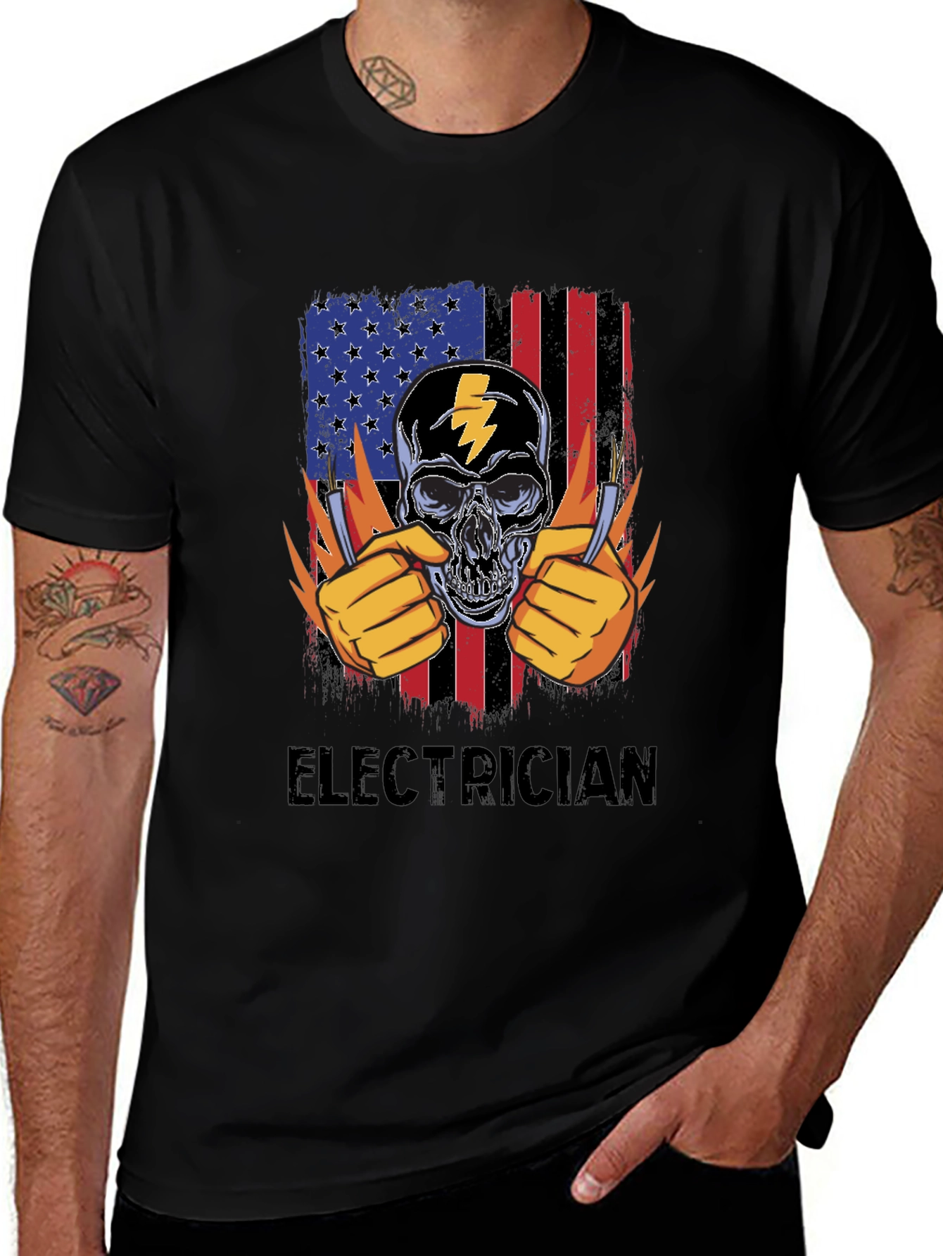 Electrician Skull USA Flag T-Shirt