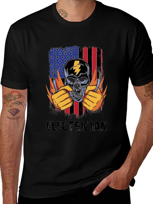 Electrician Skull USA Flag T-Shirt