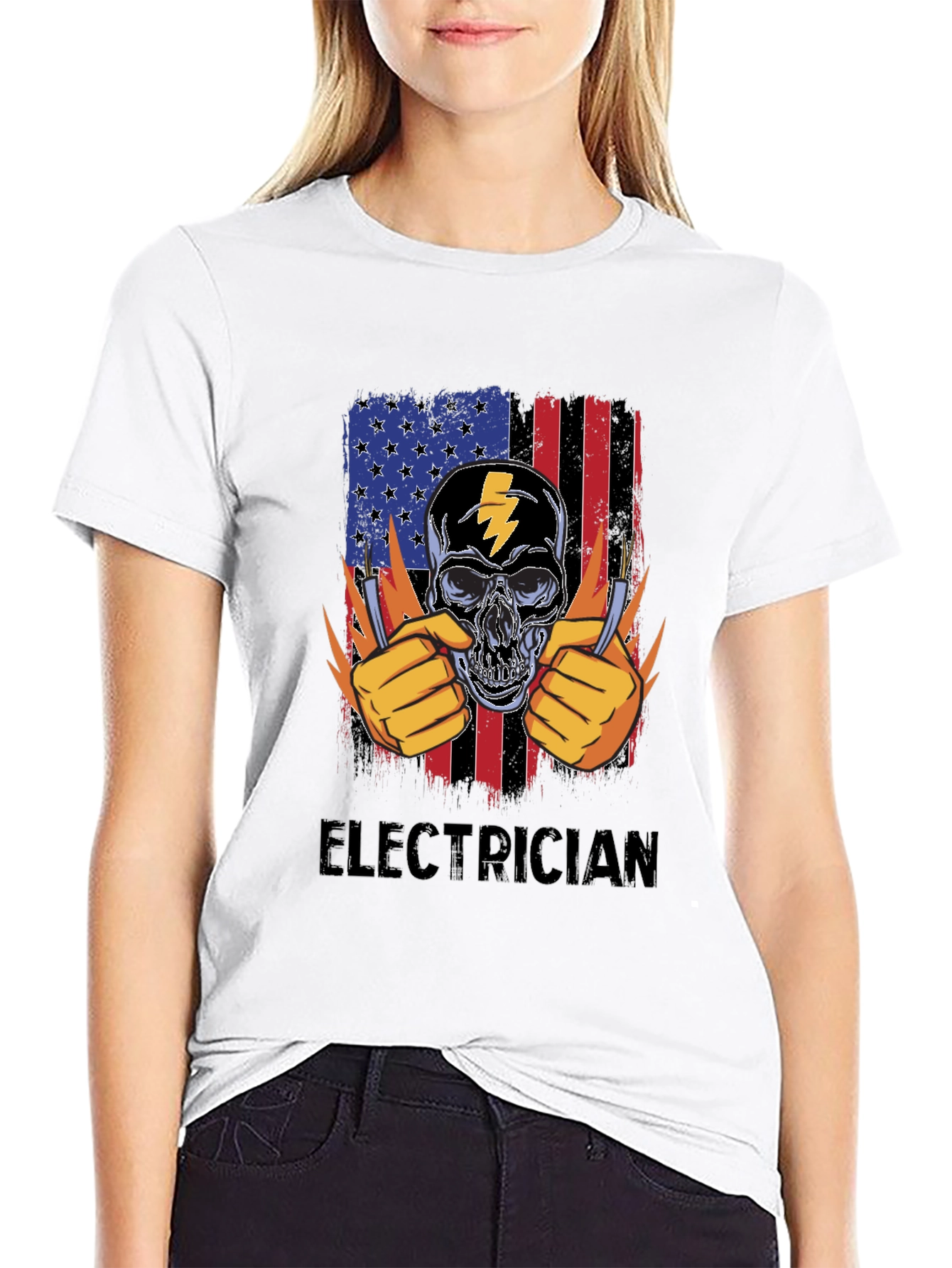 Electrician Skull USA Flag T-Shirt