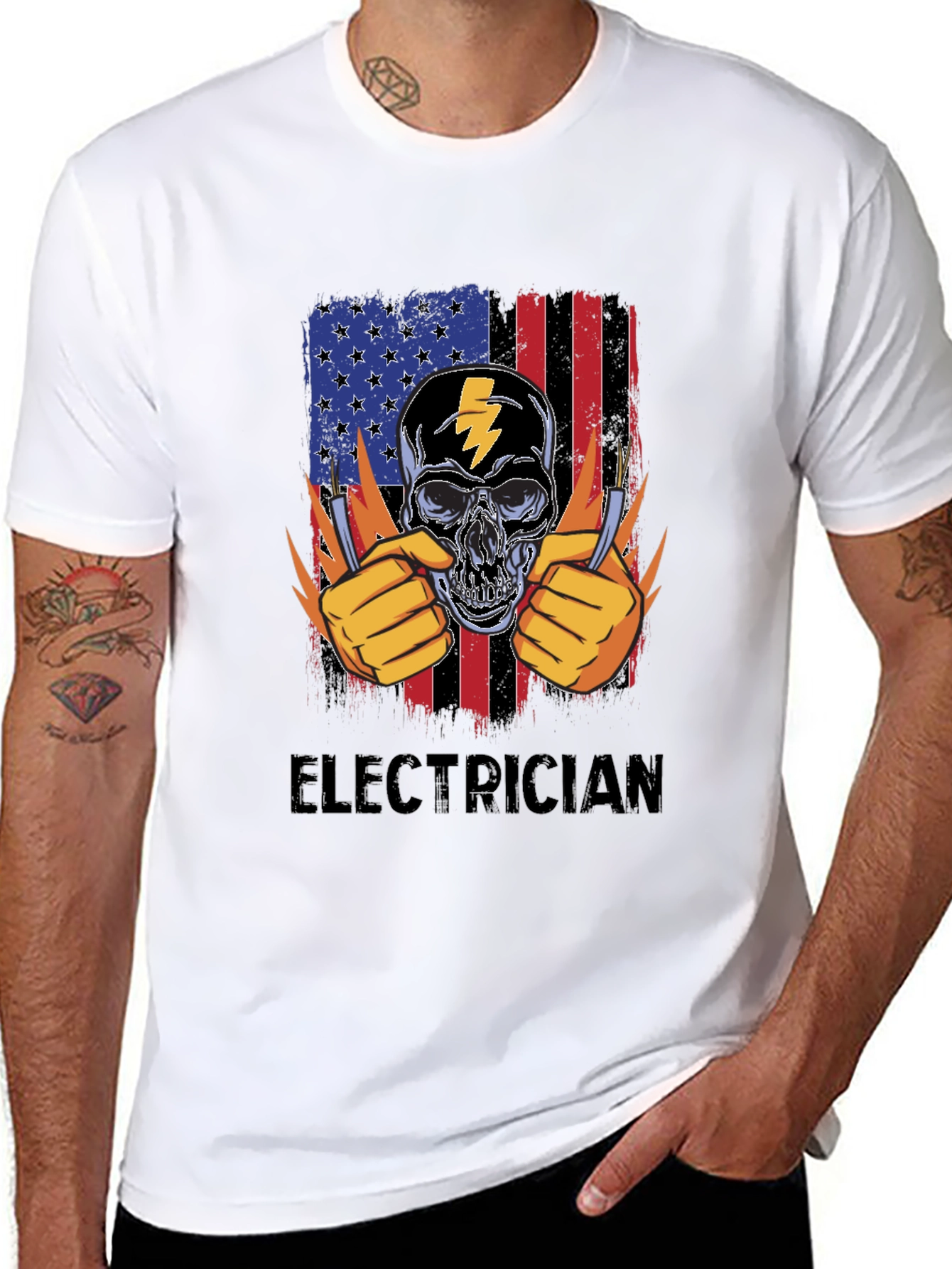 Electrician Skull USA Flag T-Shirt