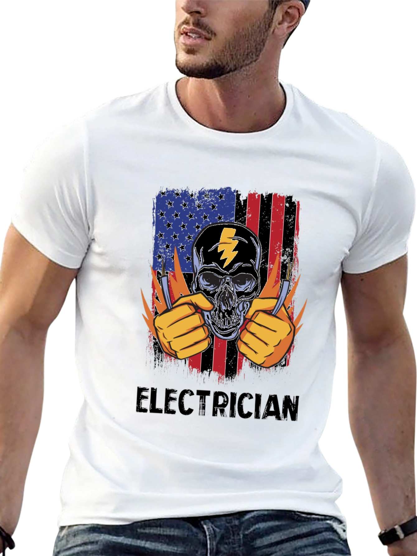 Electrician Skull USA Flag T-Shirt
