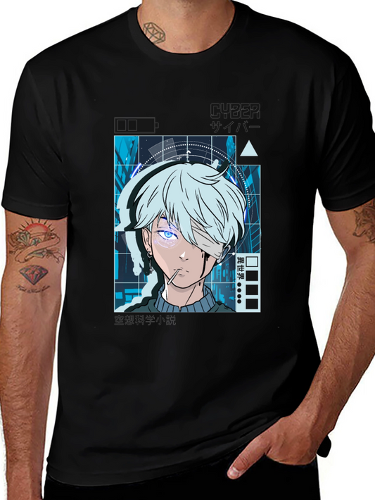 Anime Cyberpunk Graphic Print Black T-Shirt