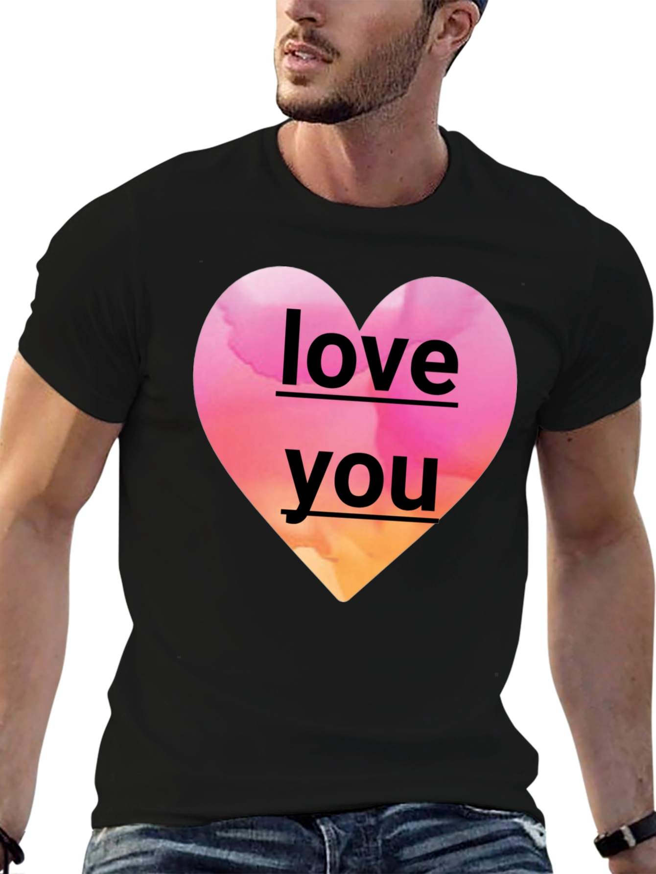 Love You Heart Graphic Black Tee Shirt