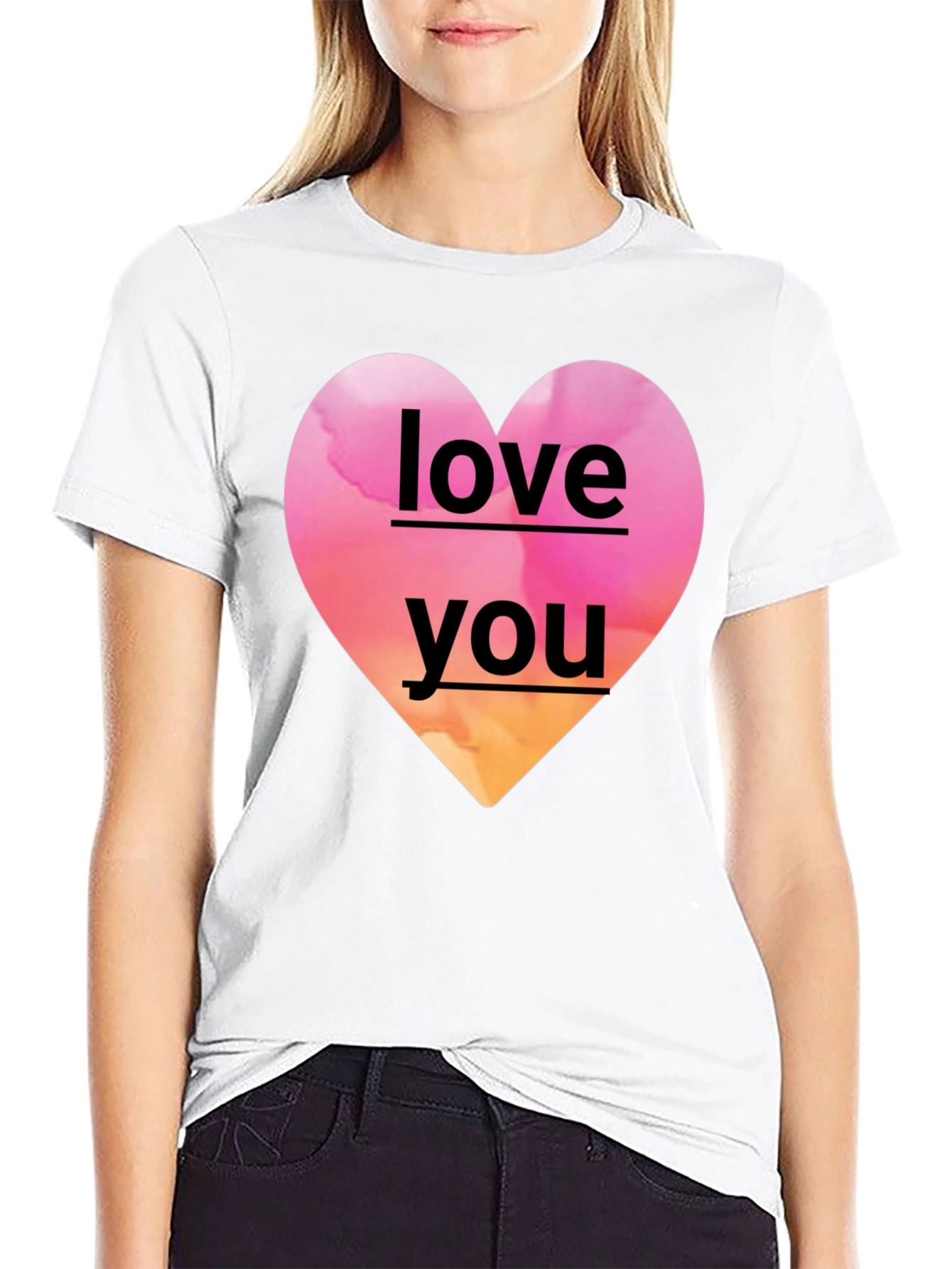 Love You Heart Graphic Black Tee Shirt
