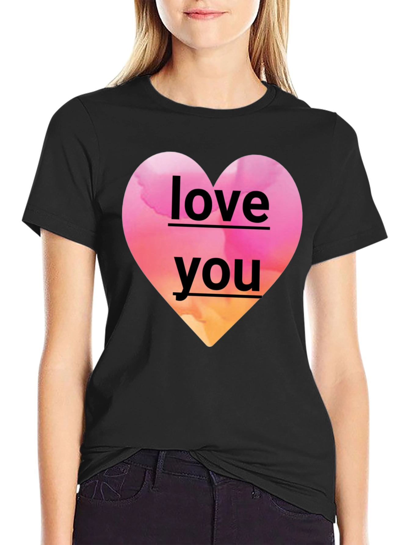 Love You Heart Graphic Black Tee Shirt