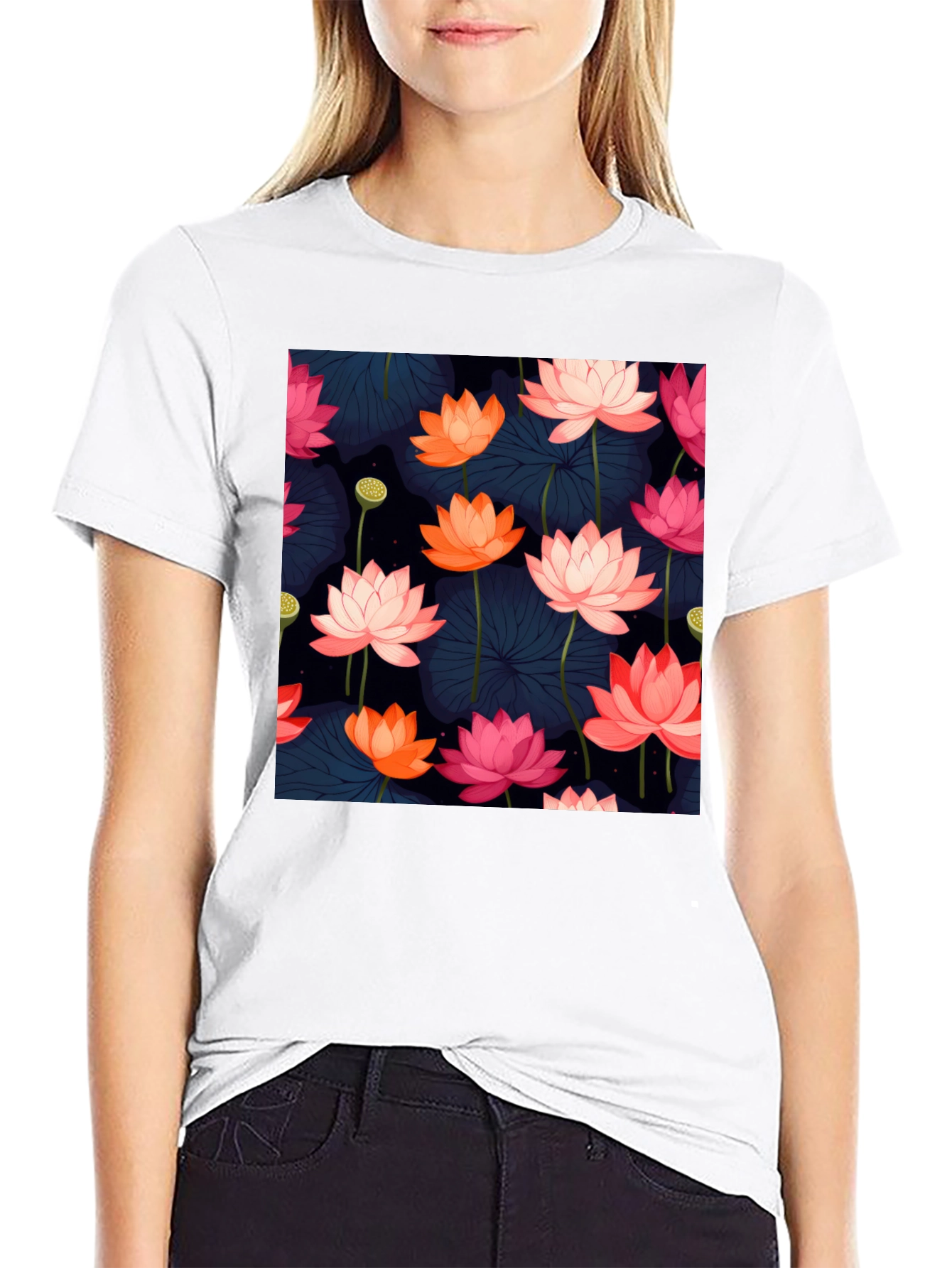 Lotus Floral Graphic Tee - Stylish Mens T-Shirt
