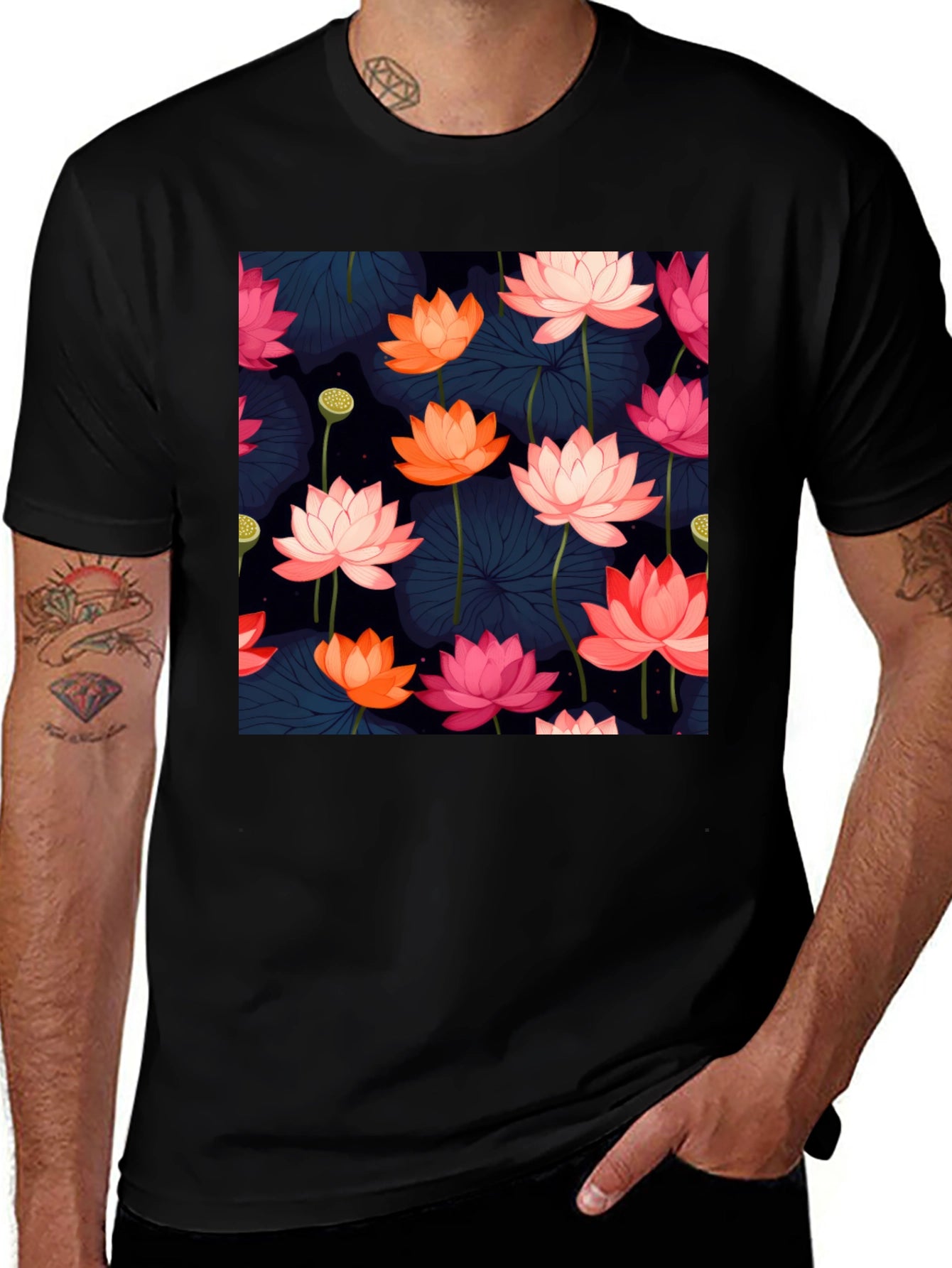 Lotus Floral Graphic Tee - Stylish Mens T-Shirt