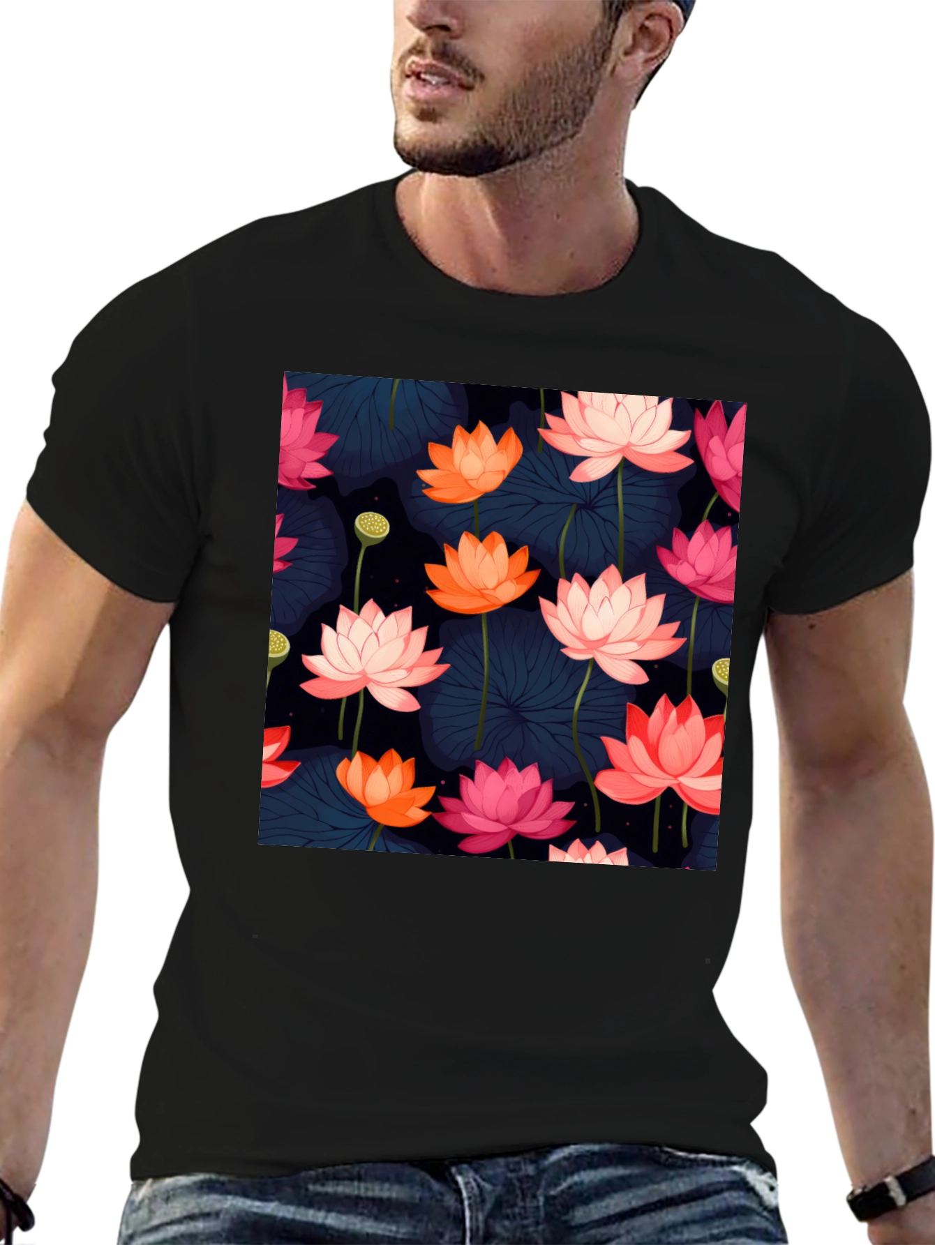 Lotus Floral Graphic Tee - Stylish Mens T-Shirt