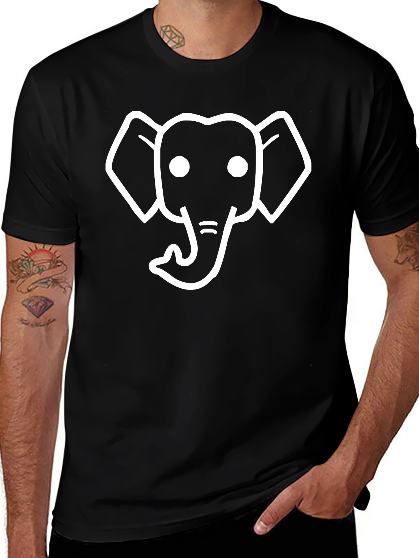 Elephant Outline Black T-Shirt - Classic Tee