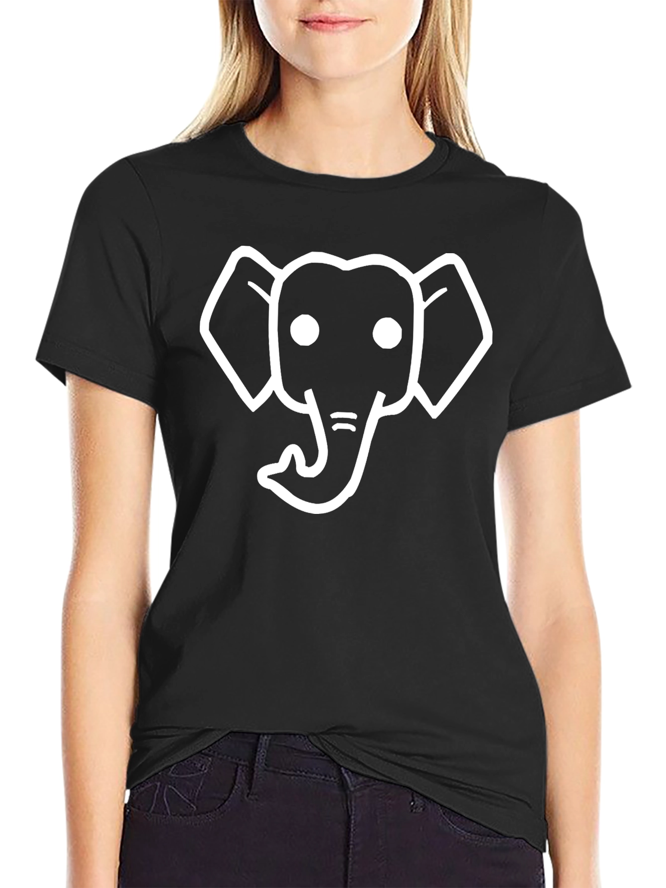 Elephant Outline Black T-Shirt - Classic Tee