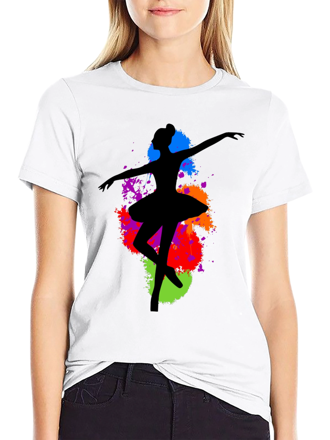 Ballerina Paint Splatter Graphic T-Shirt