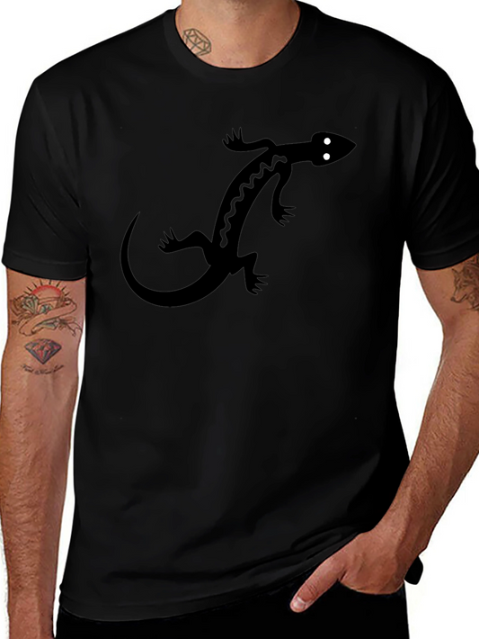 Black T-Shirt with Lizard Graphic Print