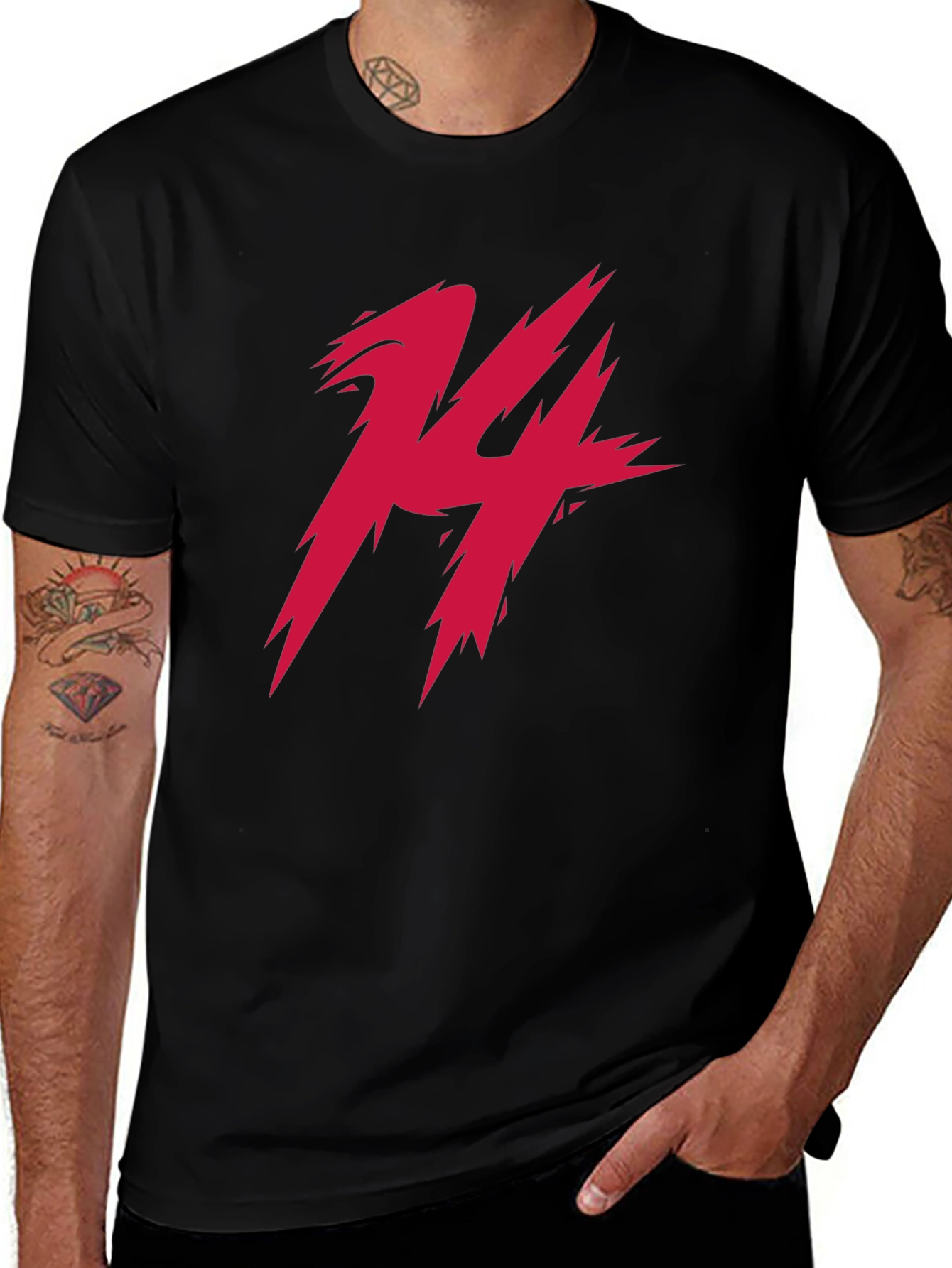 Edgy Red 14 Graphic Print Black Tee