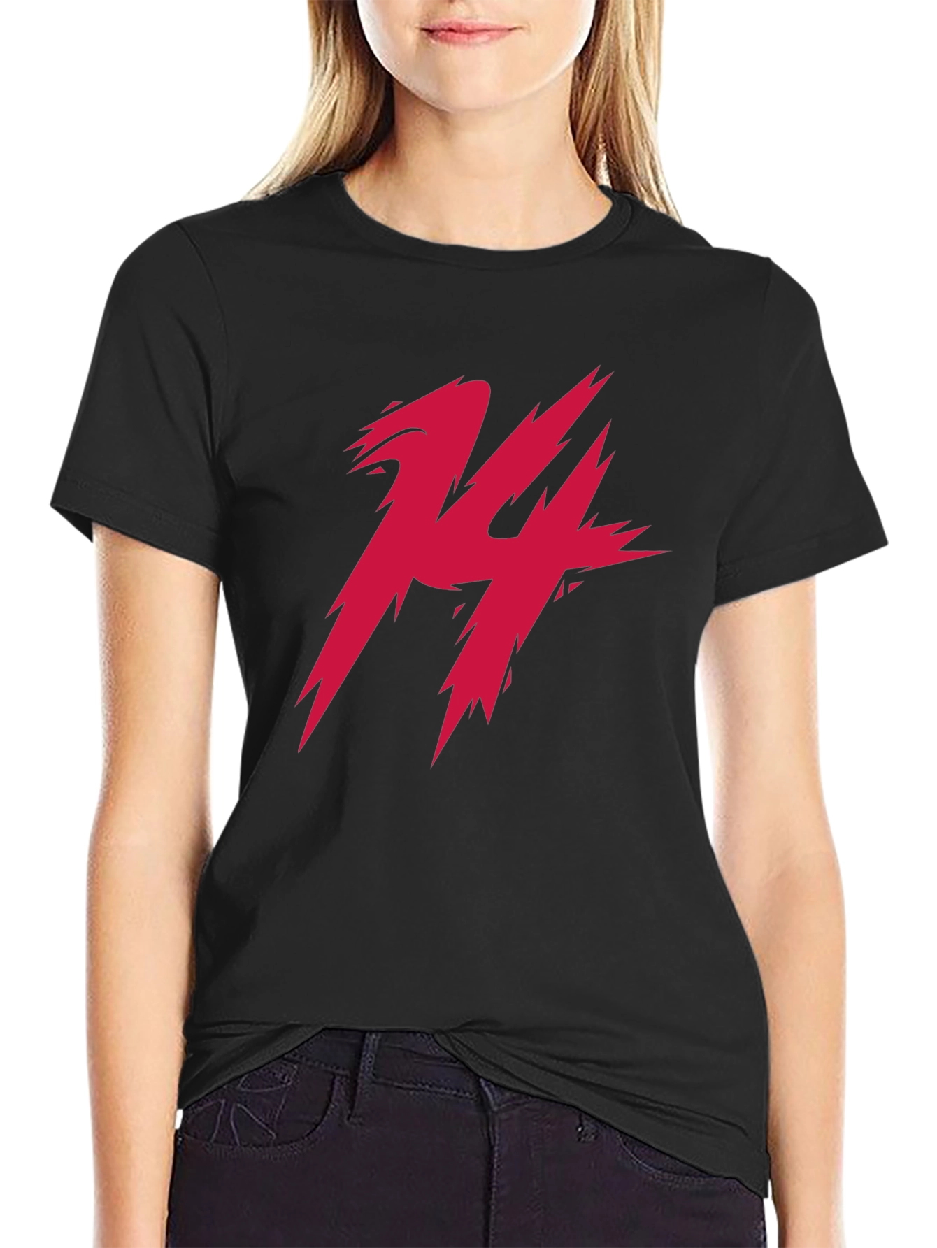 Edgy Red 14 Graphic Print Black Tee