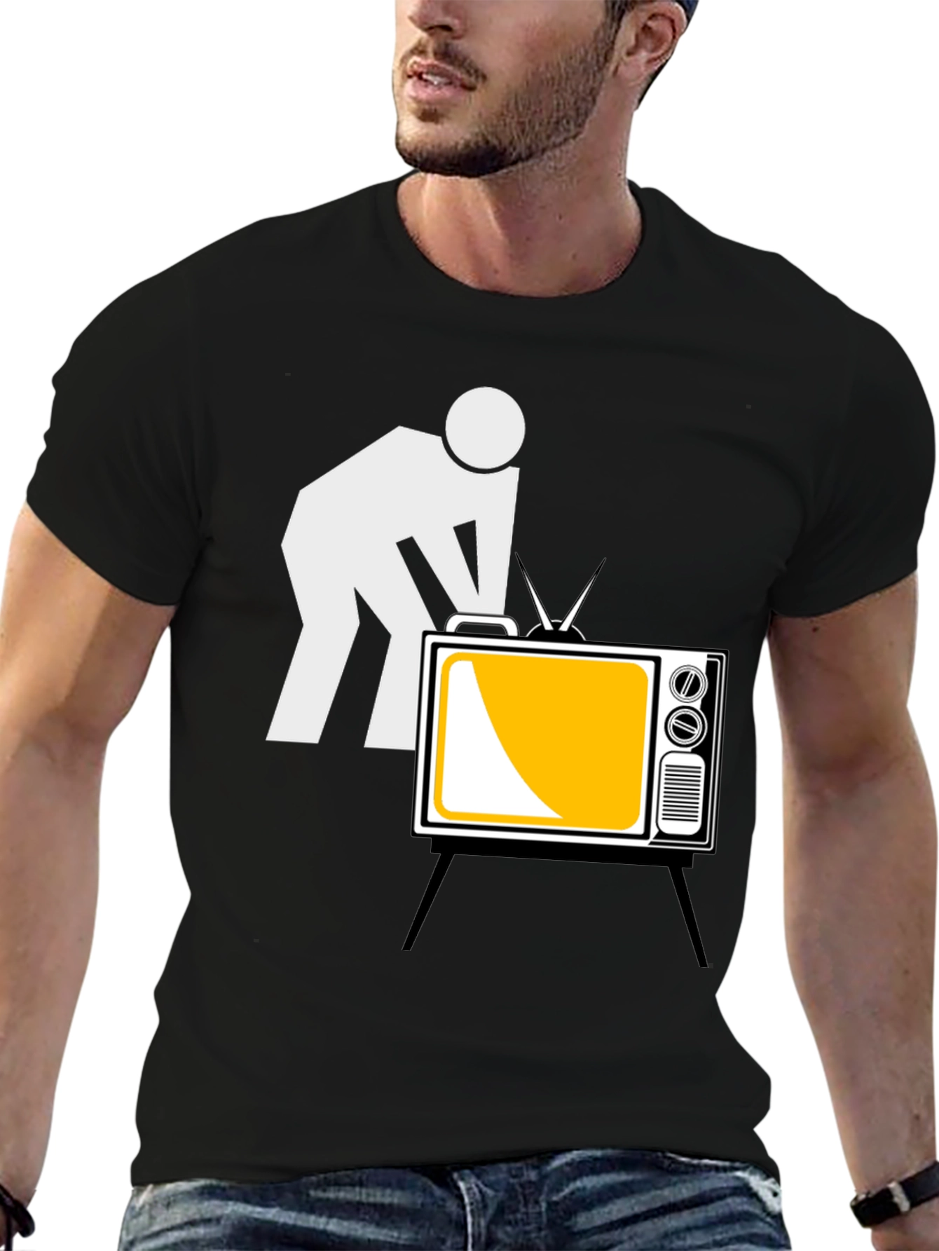 Funny TV Repairman Graphic Tee - Black