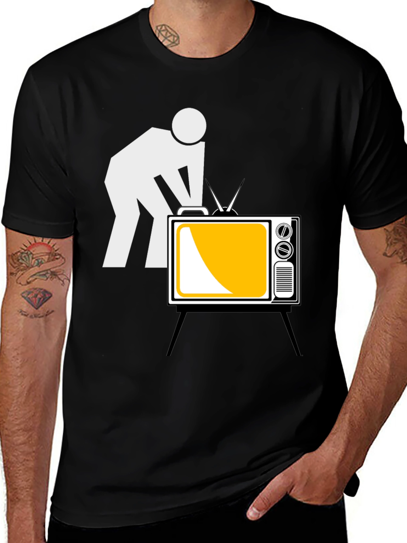 Funny TV Repairman Graphic Tee - Black