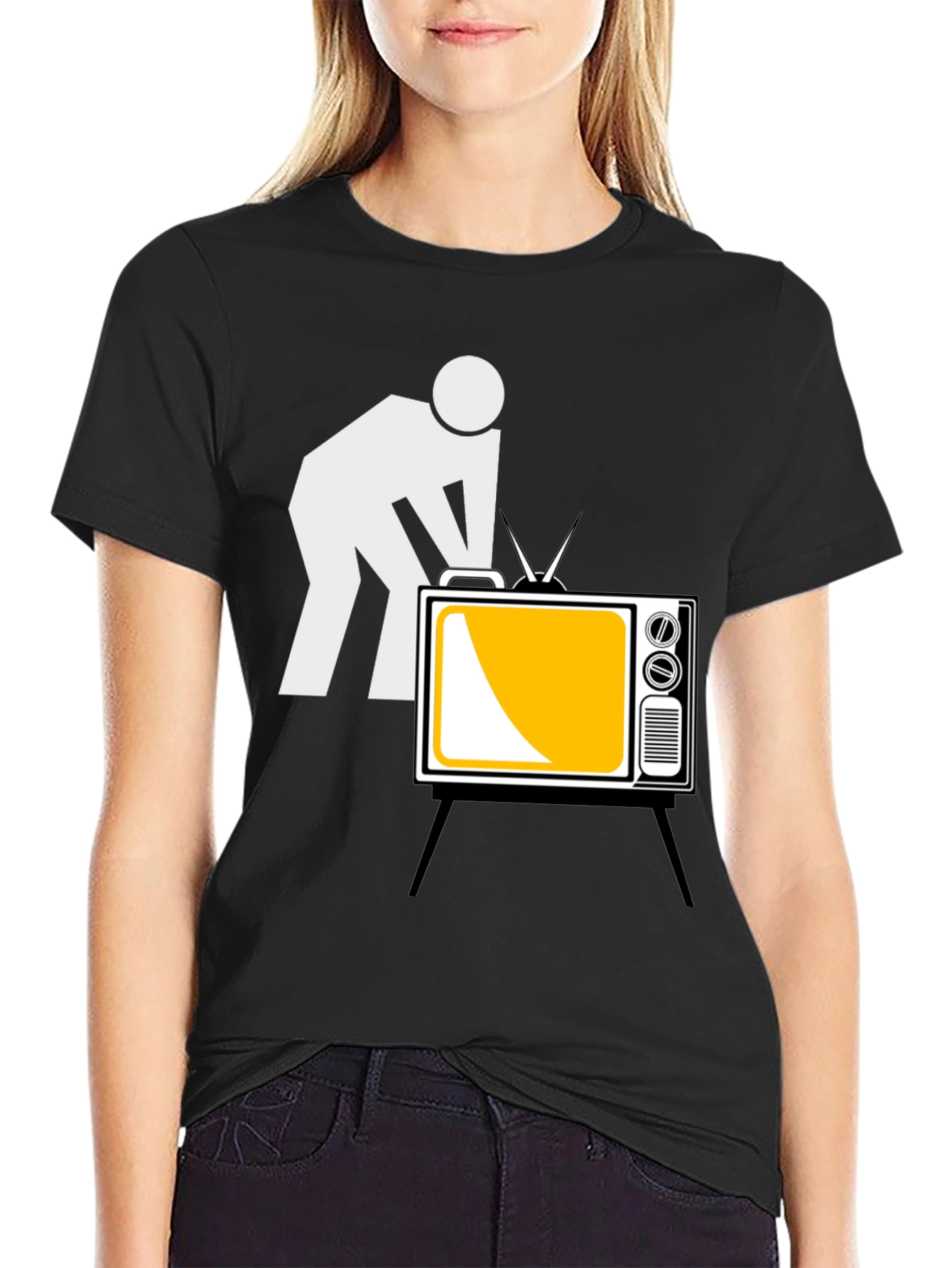 Funny TV Repairman Graphic Tee - Black