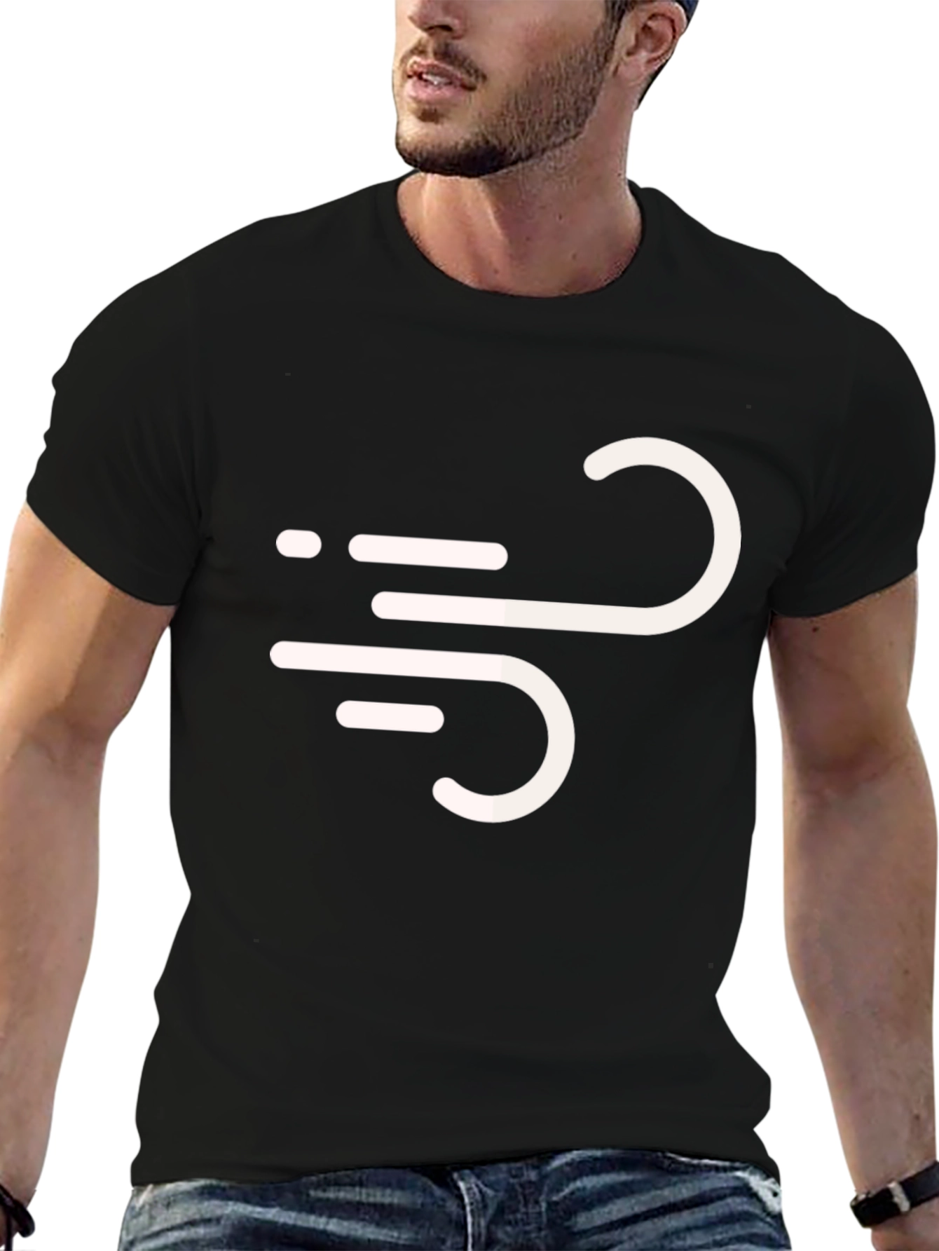 Stylish Black Tee with Wind Symbol