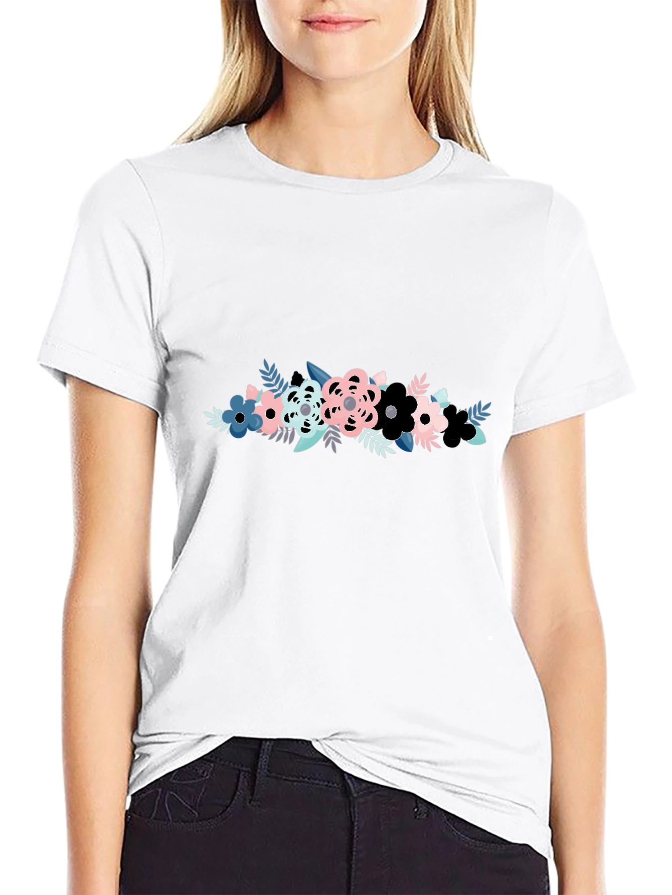 Floral Graphic Print Mens Black T-Shirt