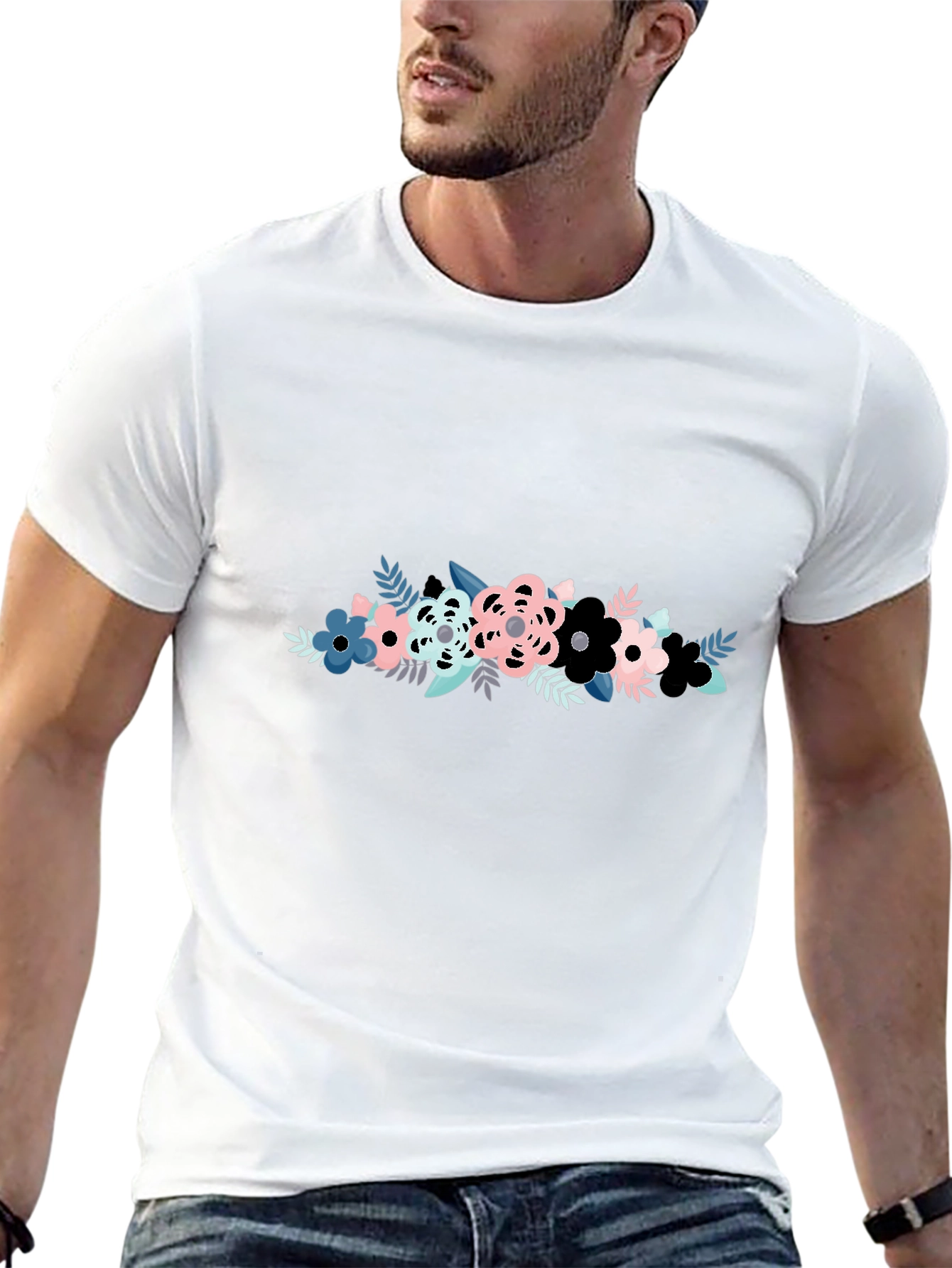 Floral Graphic Print Mens Black T-Shirt