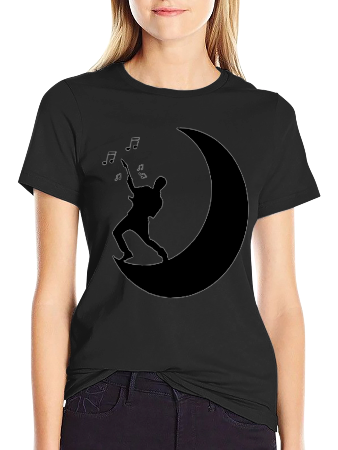 Moon Guitarist Black T-Shirt - Music Lover Tee