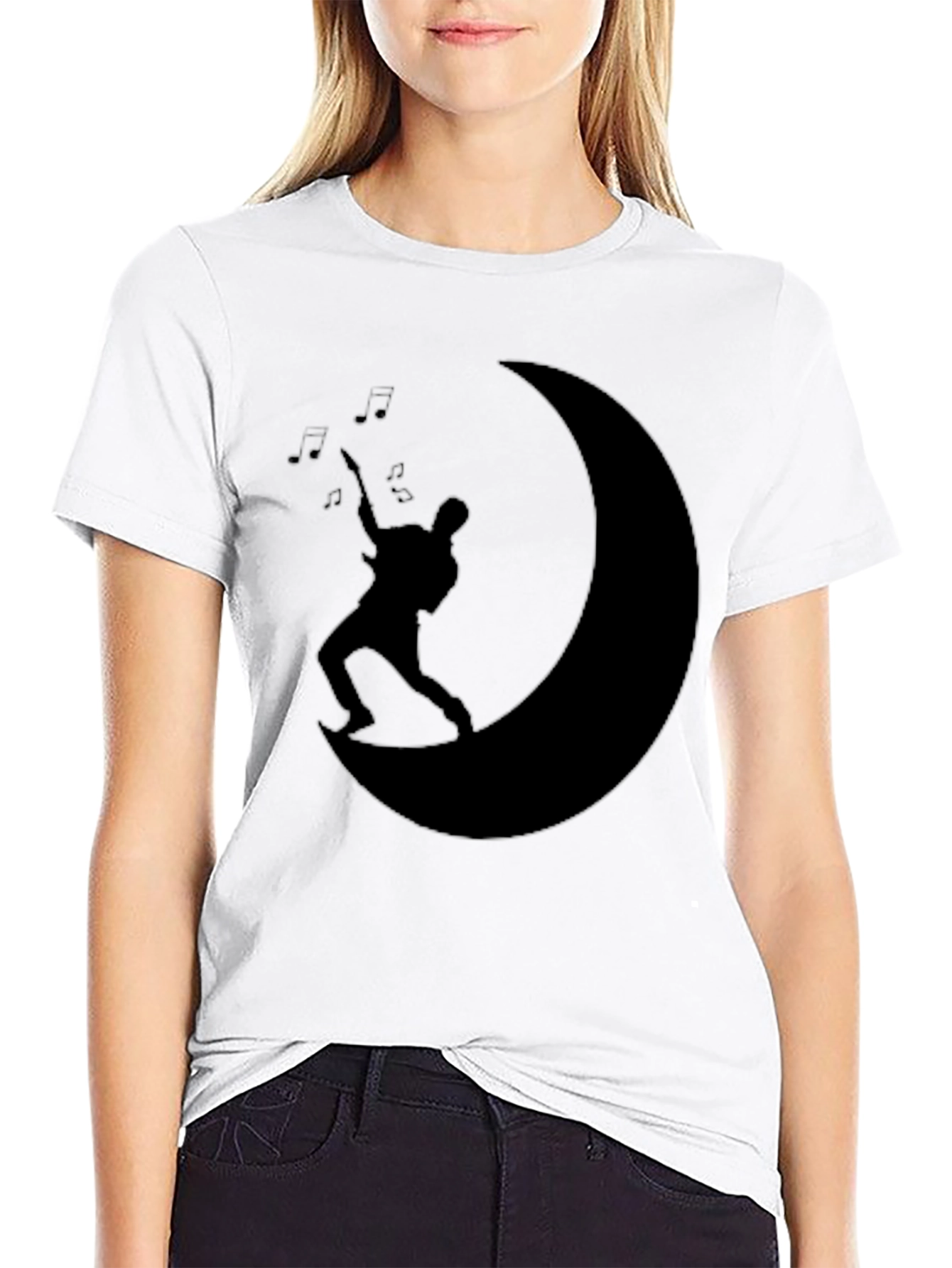 Moon Guitarist Black T-Shirt - Music Lover Tee