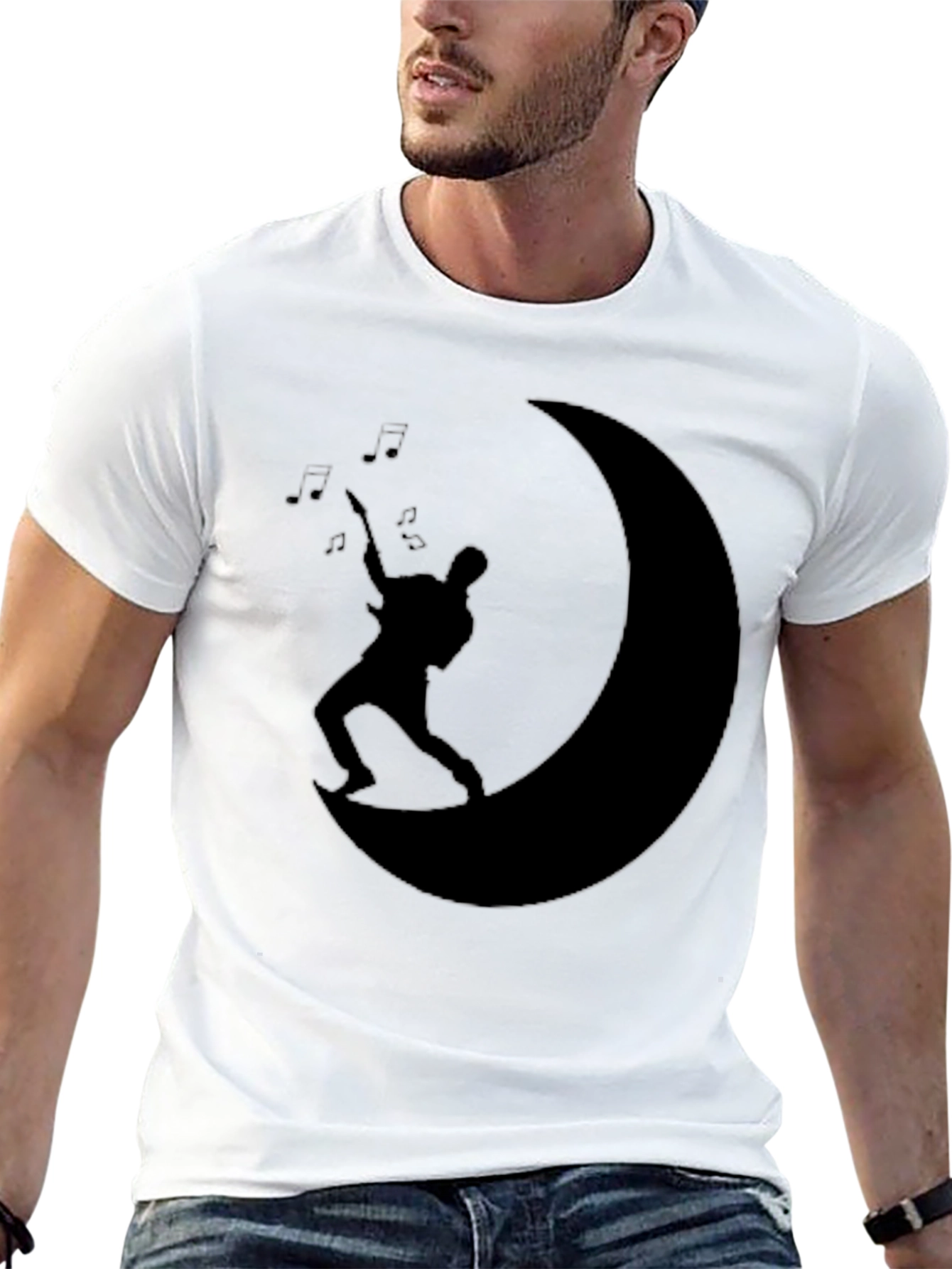 Moon Guitarist Black T-Shirt - Music Lover Tee