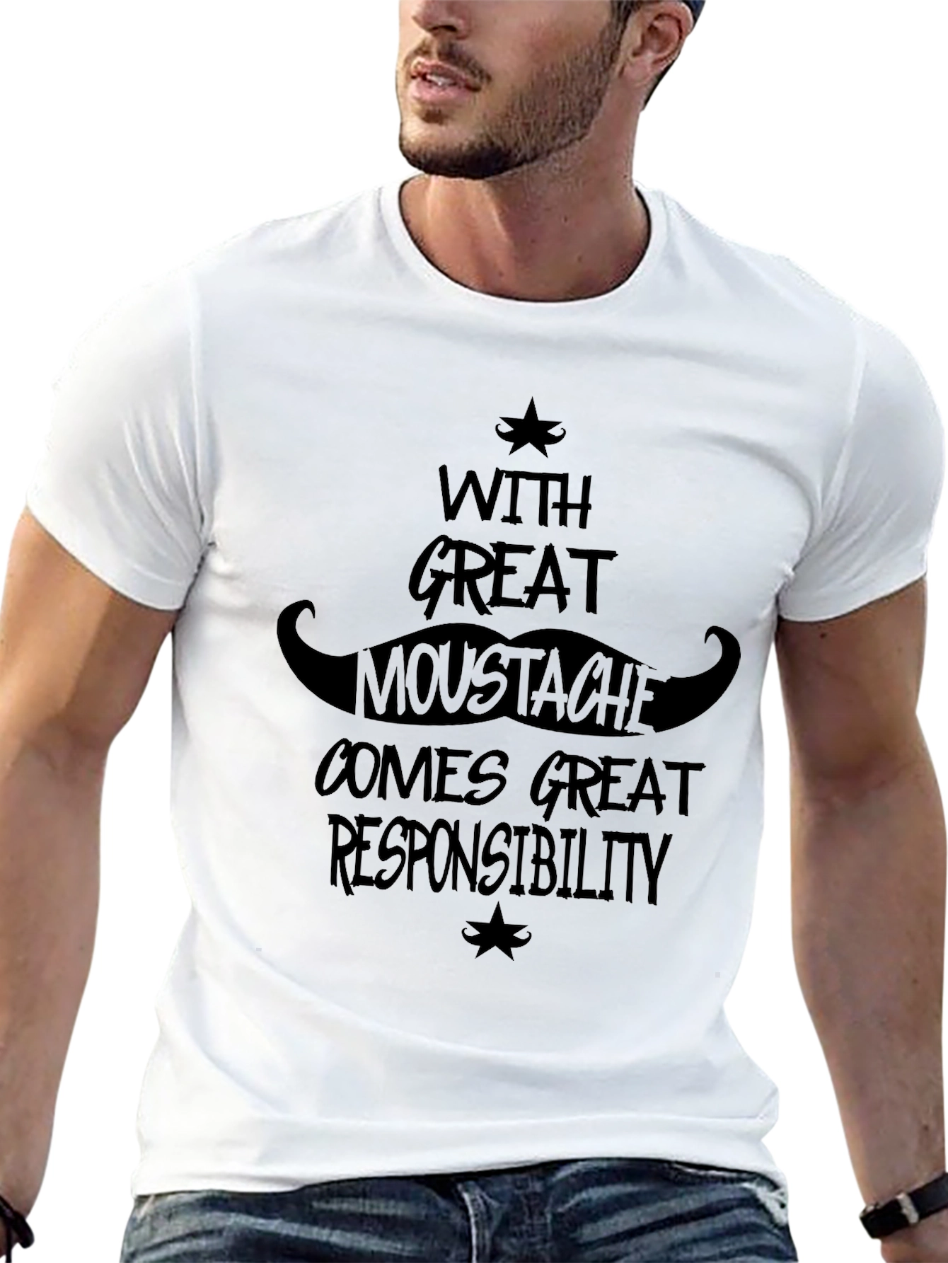 Mustache Responsibility Graphic Tee - Black Cotton Blend