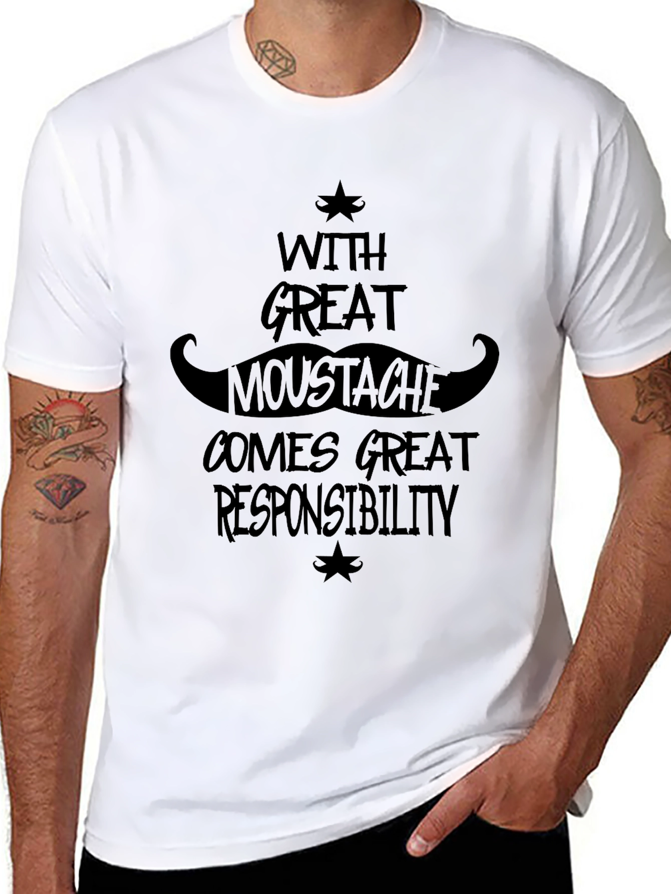 Mustache Responsibility Graphic Tee - Black Cotton Blend