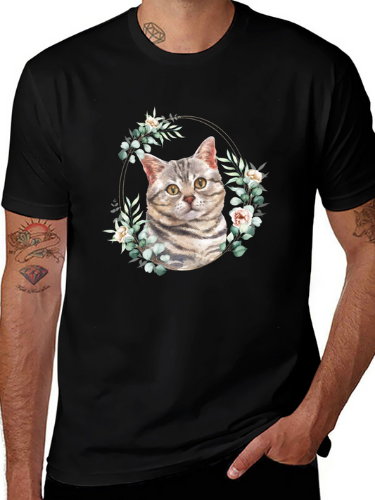 Cat & Floral Wreath Graphic Tee