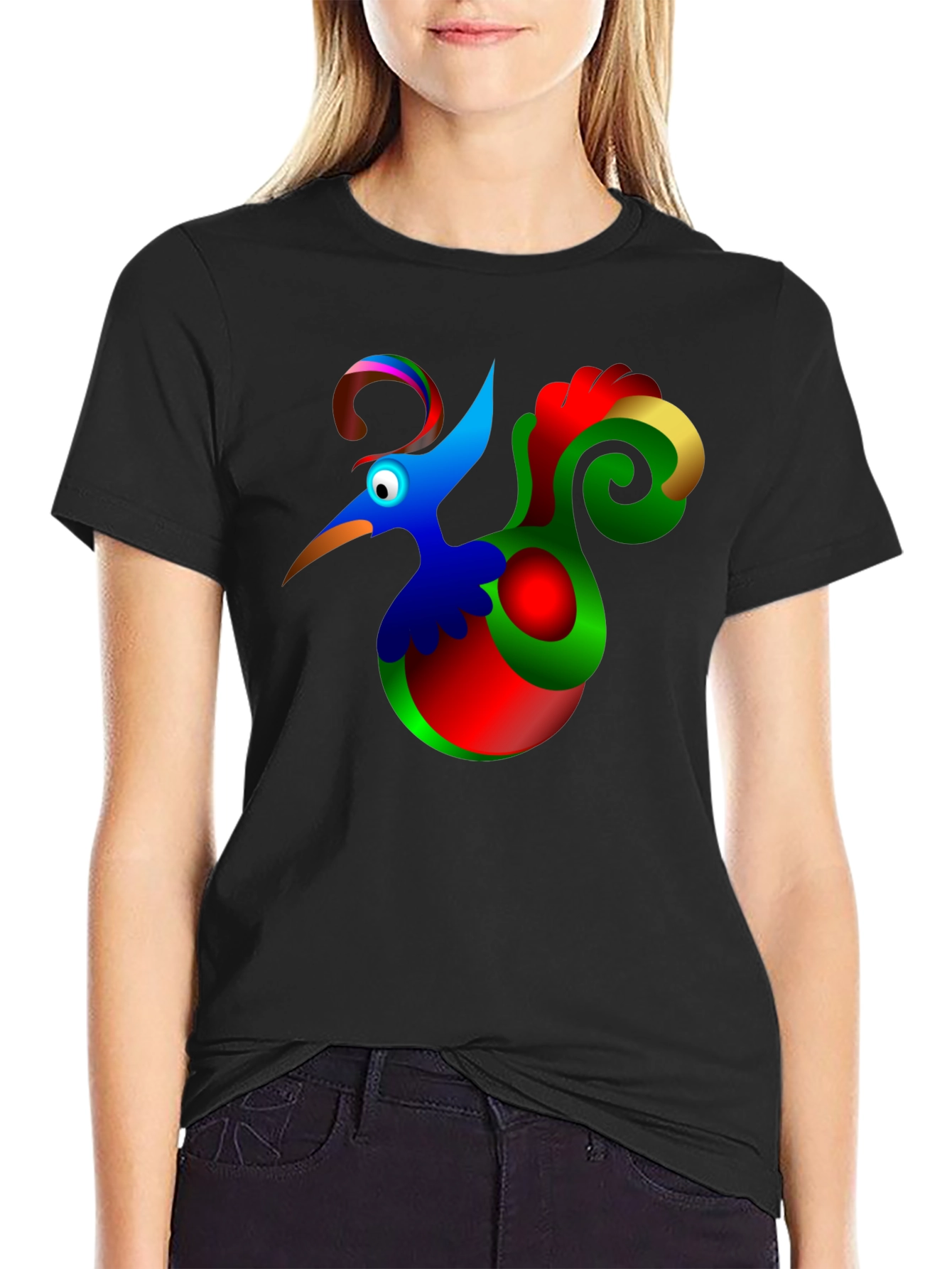 Funky Cartoon Bird Black T-Shirt